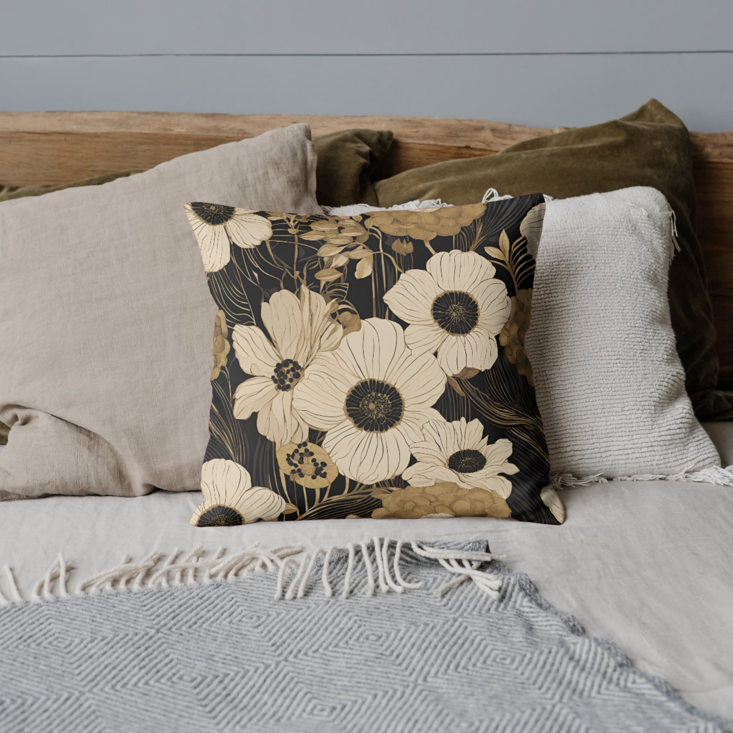 Olin Floral Square Poly Canvas Pillowcase