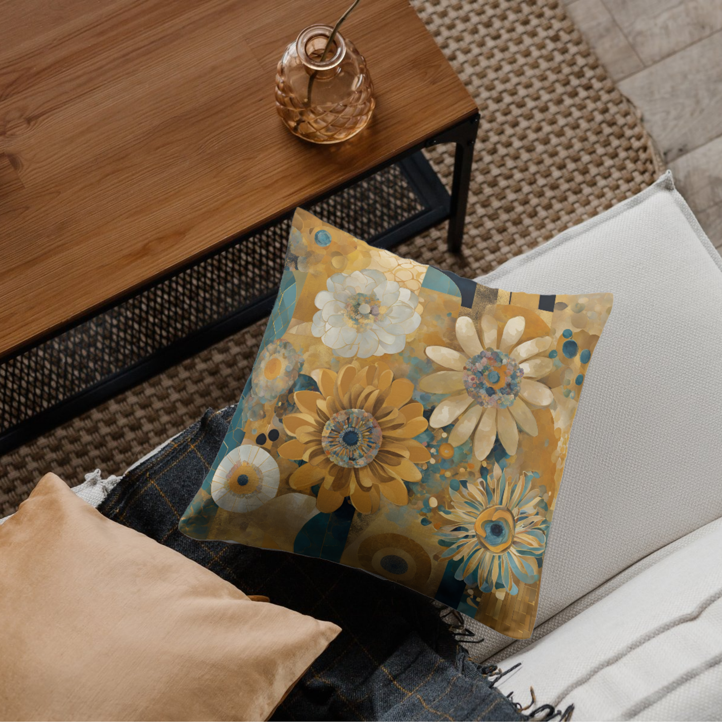 Turnkey Floral Square Poly Canvas Pillowcase