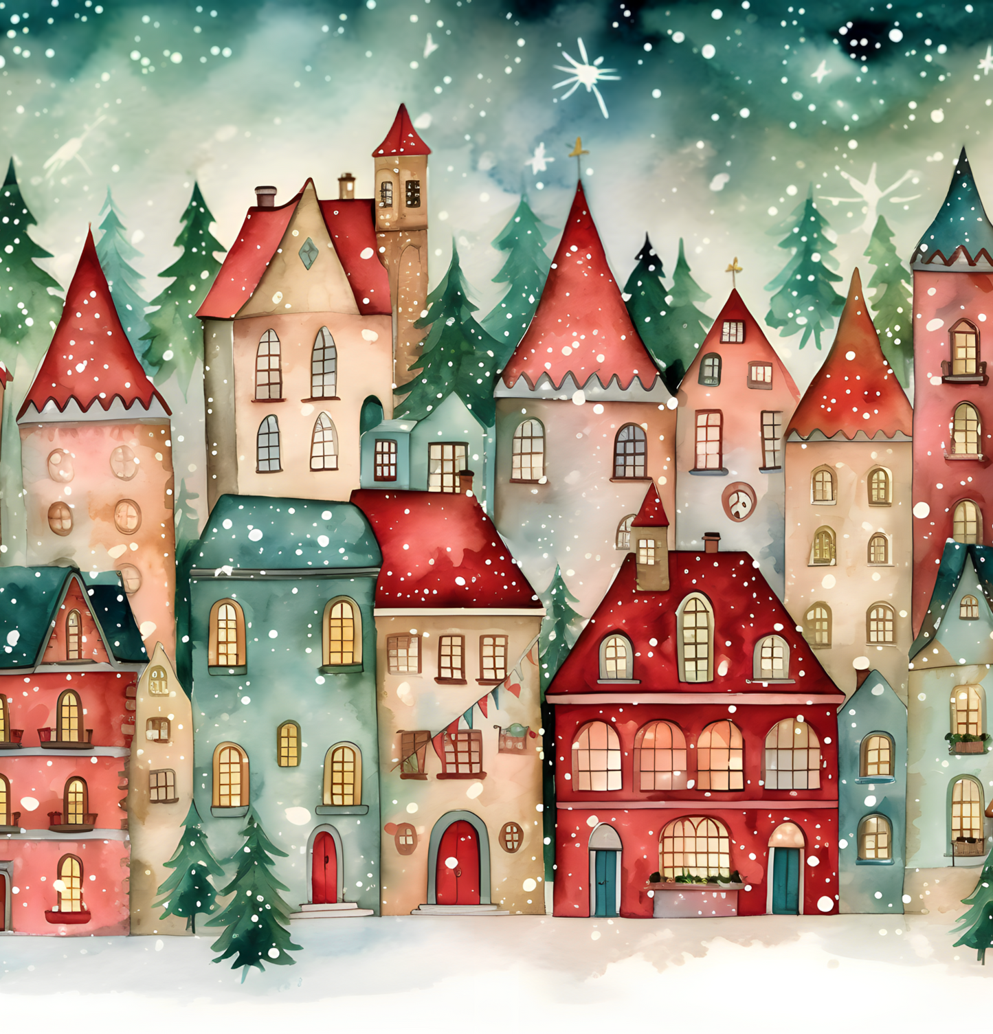 Christmas Village Polyester Shower Curtain