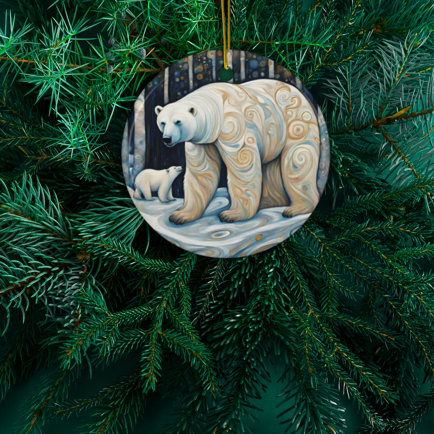 Polar Bears 3" Ceramic Ornaments, 2-Side Print, (1pc, 10pcs)