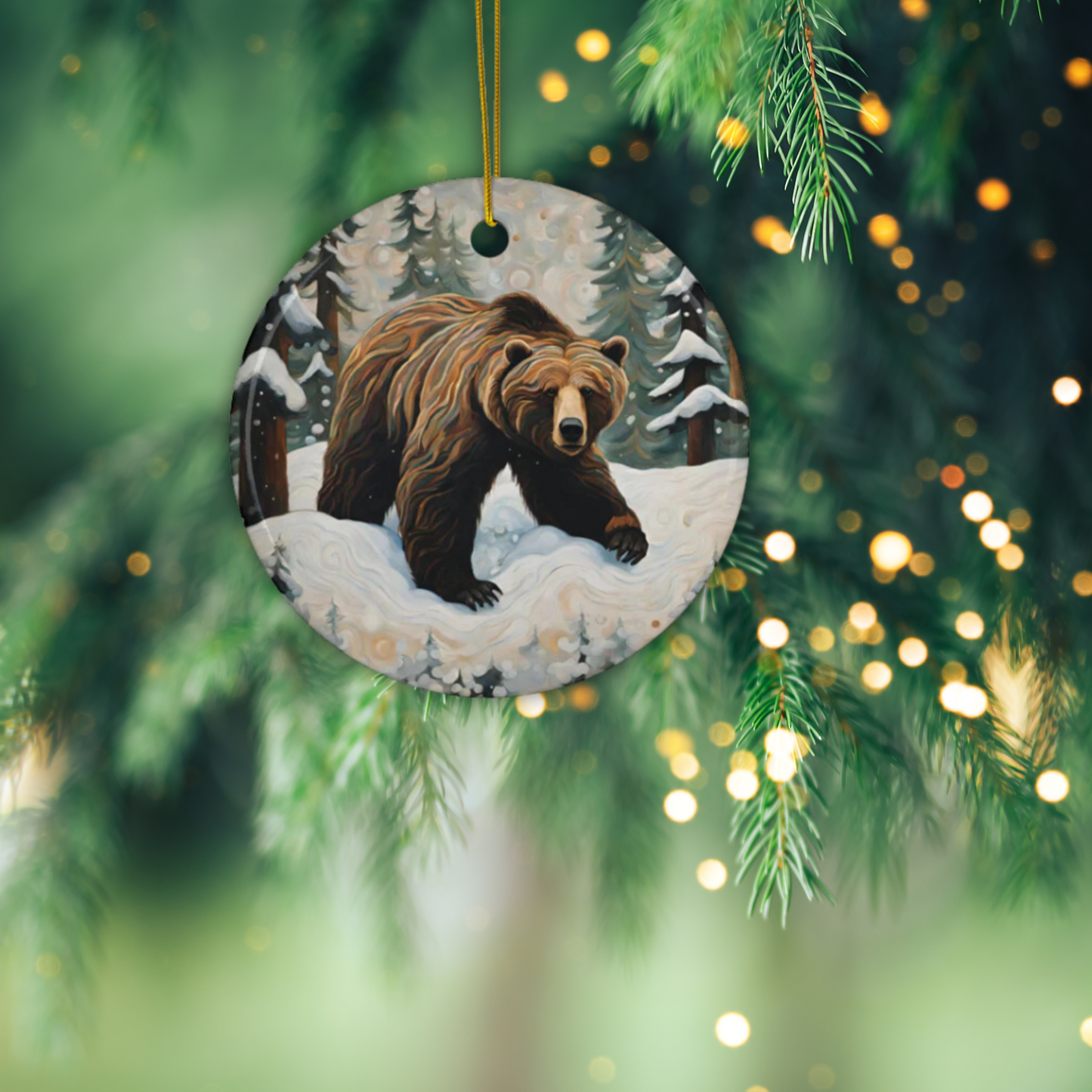 Winter Grizzly 3" Ceramic Ornaments, 2-Side Print, (1pc, 10pcs)