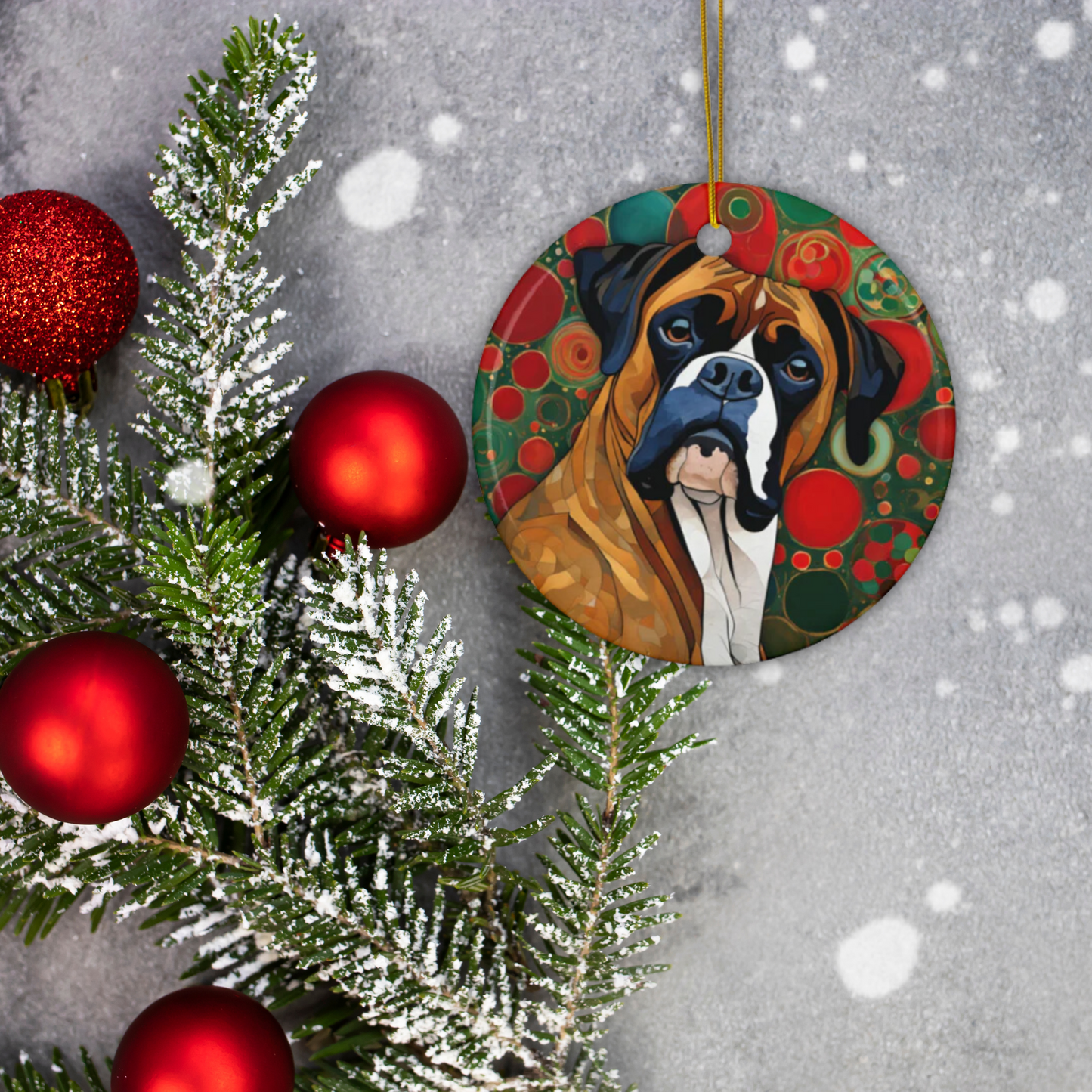 Boxer Christmas 3" Ceramic Ornaments, 2-Side Print, (1pc, 10pcs)