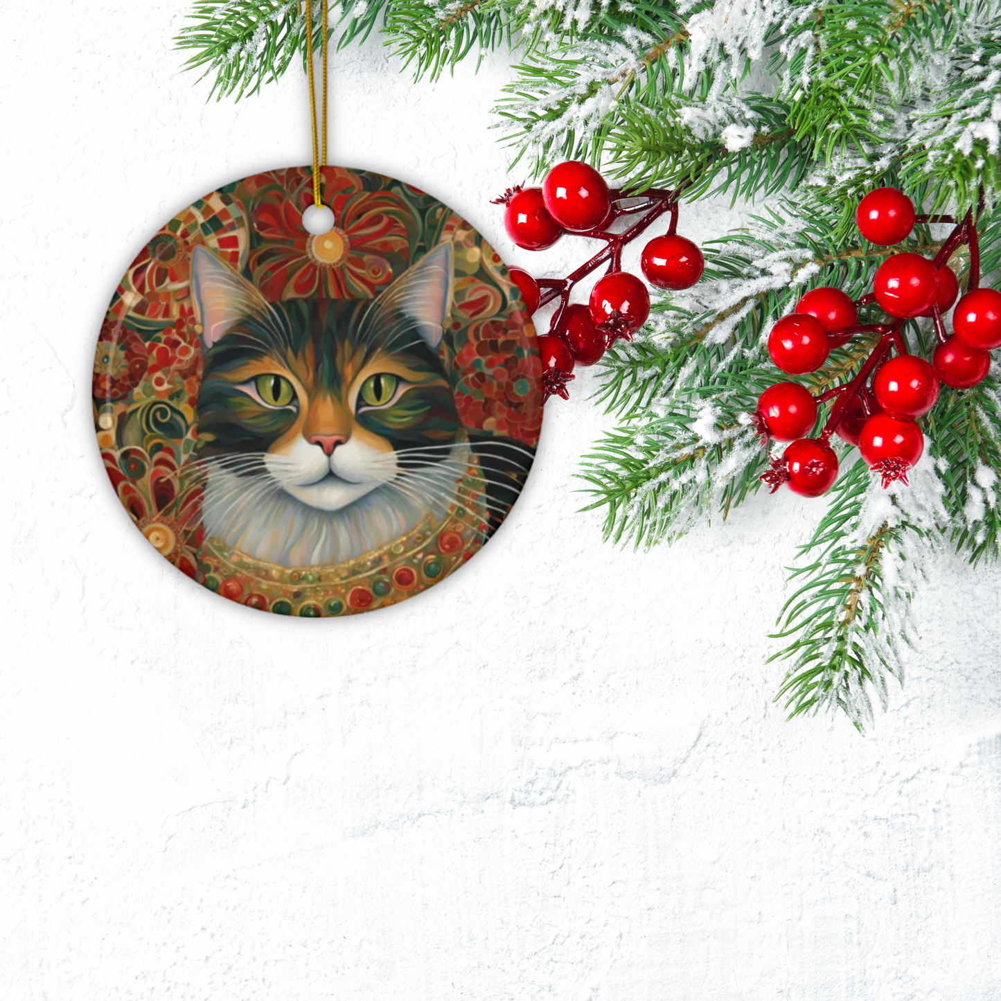 Christmas Cat 3" Ceramic Ornaments, 2-Side Print, (1pc, 10pcs)