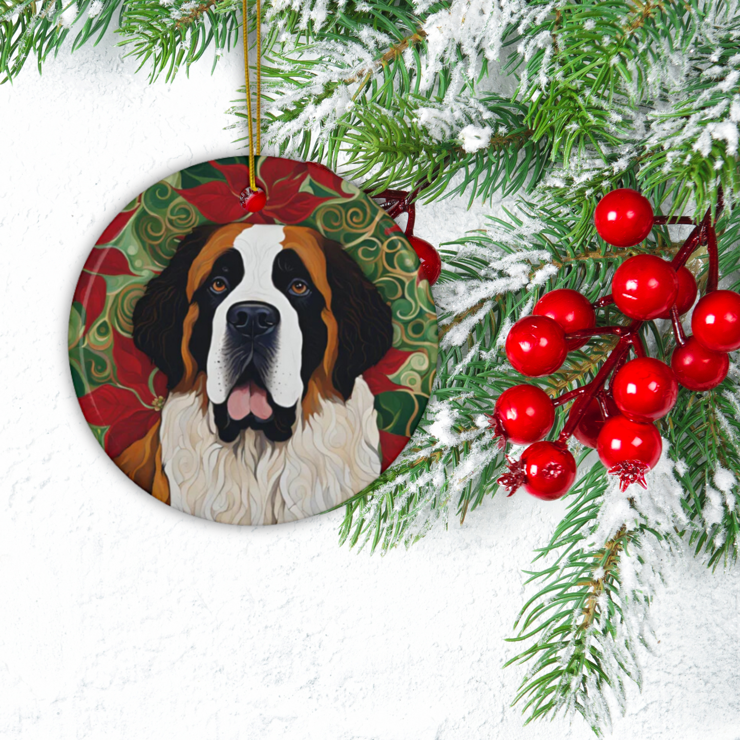 Saint Bernard Christmas 3" Ceramic Ornaments, 2-Side Print, (1pc, 10pcs)