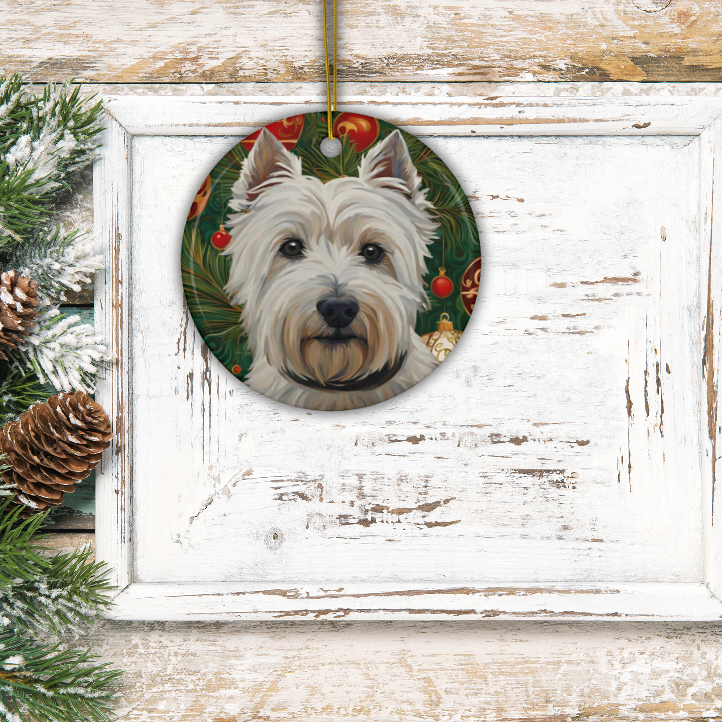 Westie Christmas 3" Ceramic Ornaments, 2-Side Print, (1pc, 10pcs)