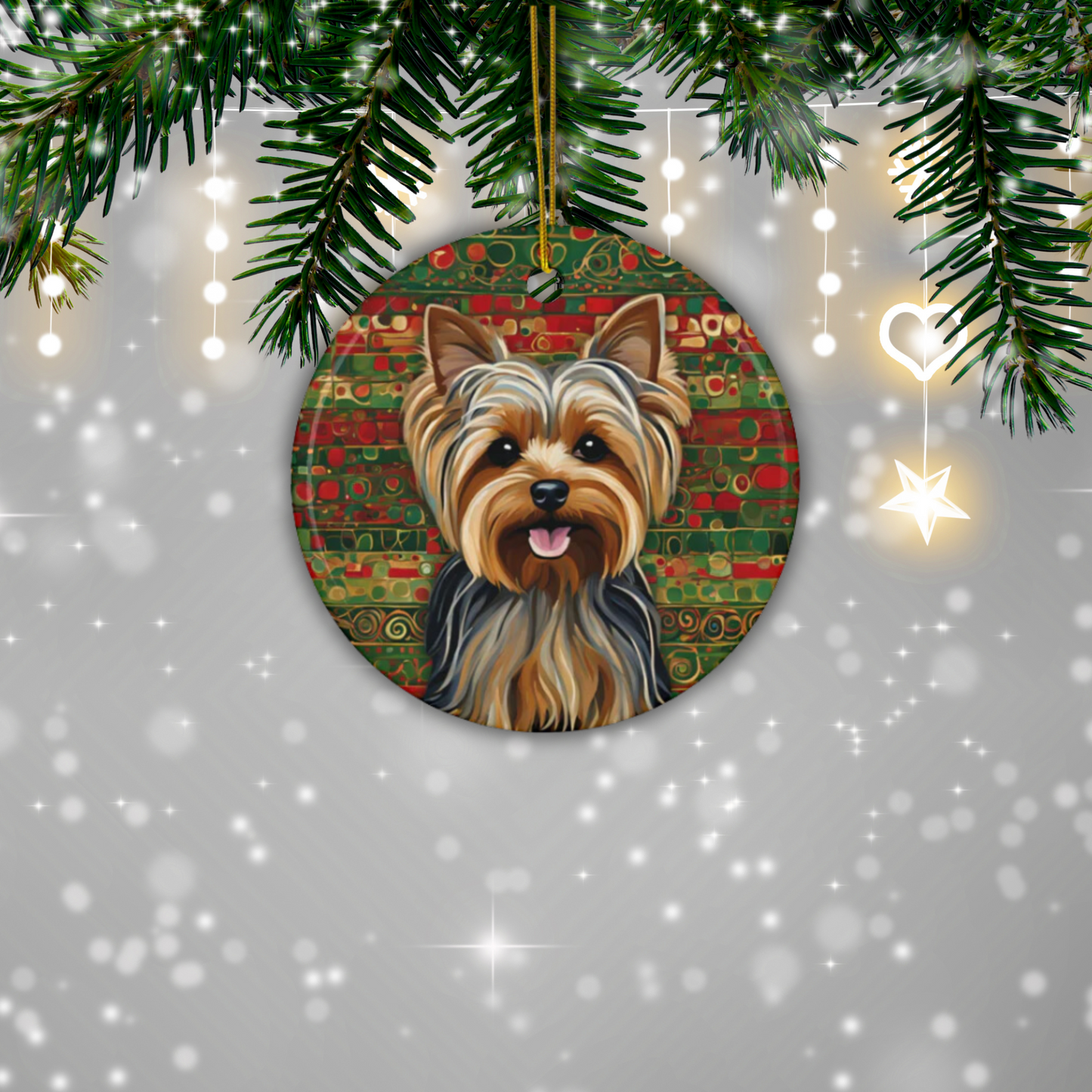 Yorkie 3" Ceramic Ornaments, 2-Side Print, (1pc, 10pcs)