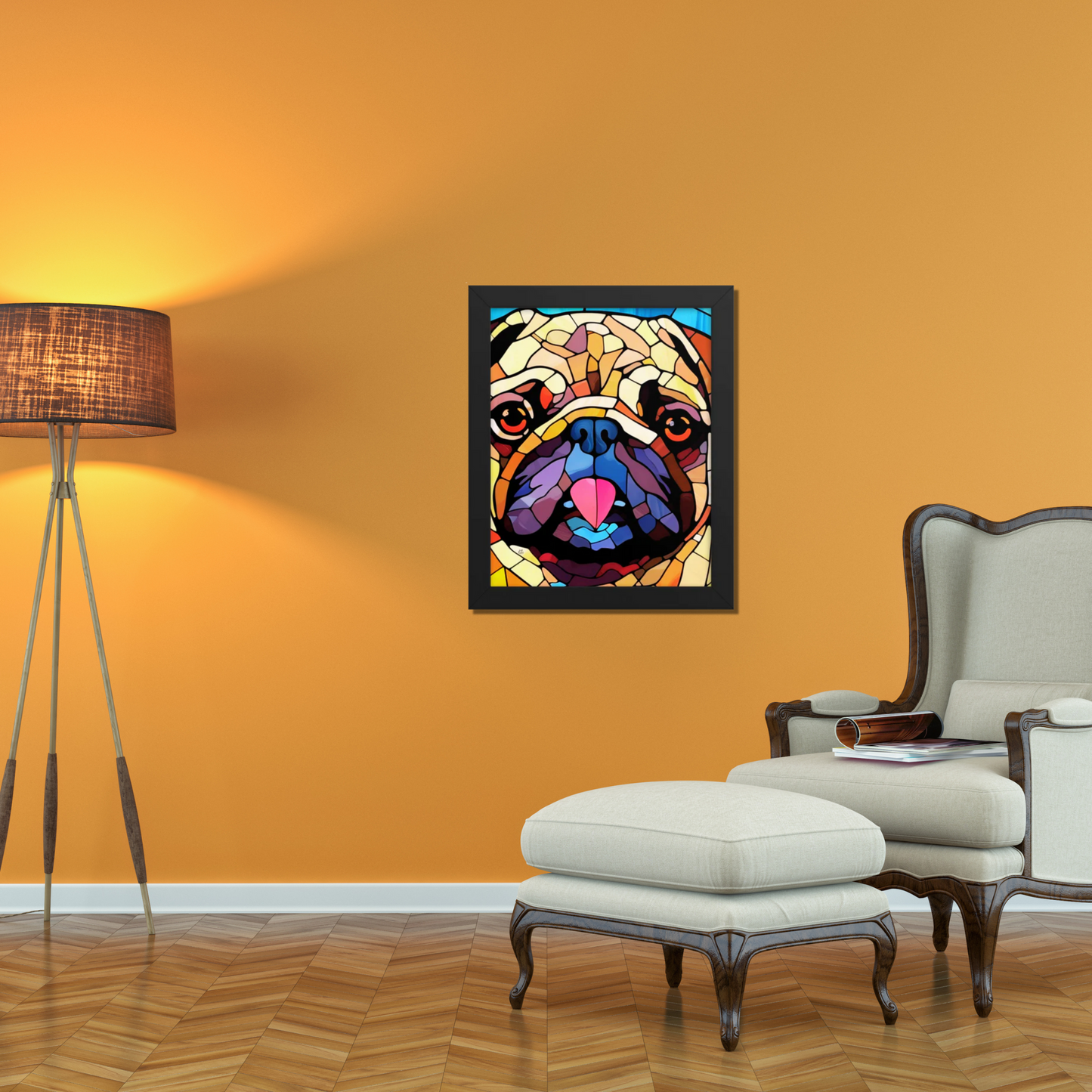 Pug Stained Glass Look Framed poster