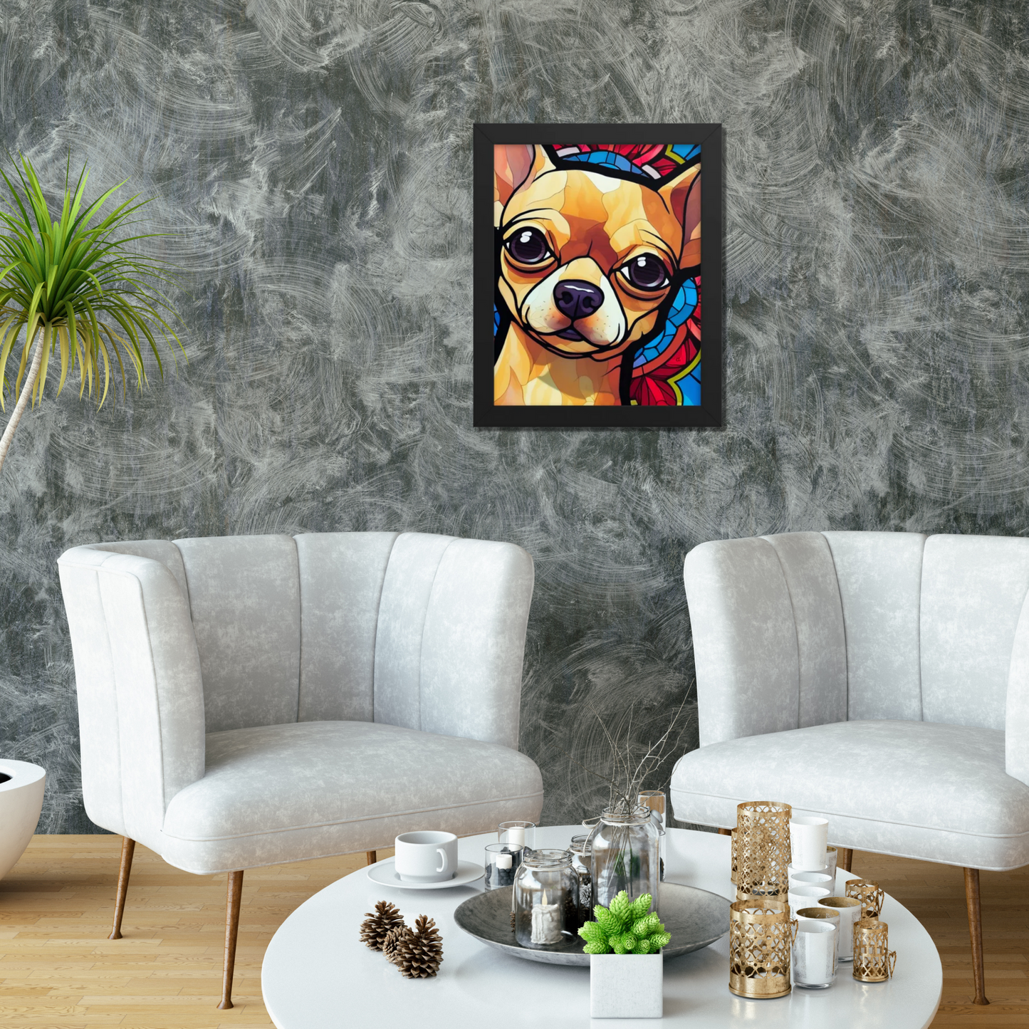 Chihuahua Stained Glass Look Framed poster