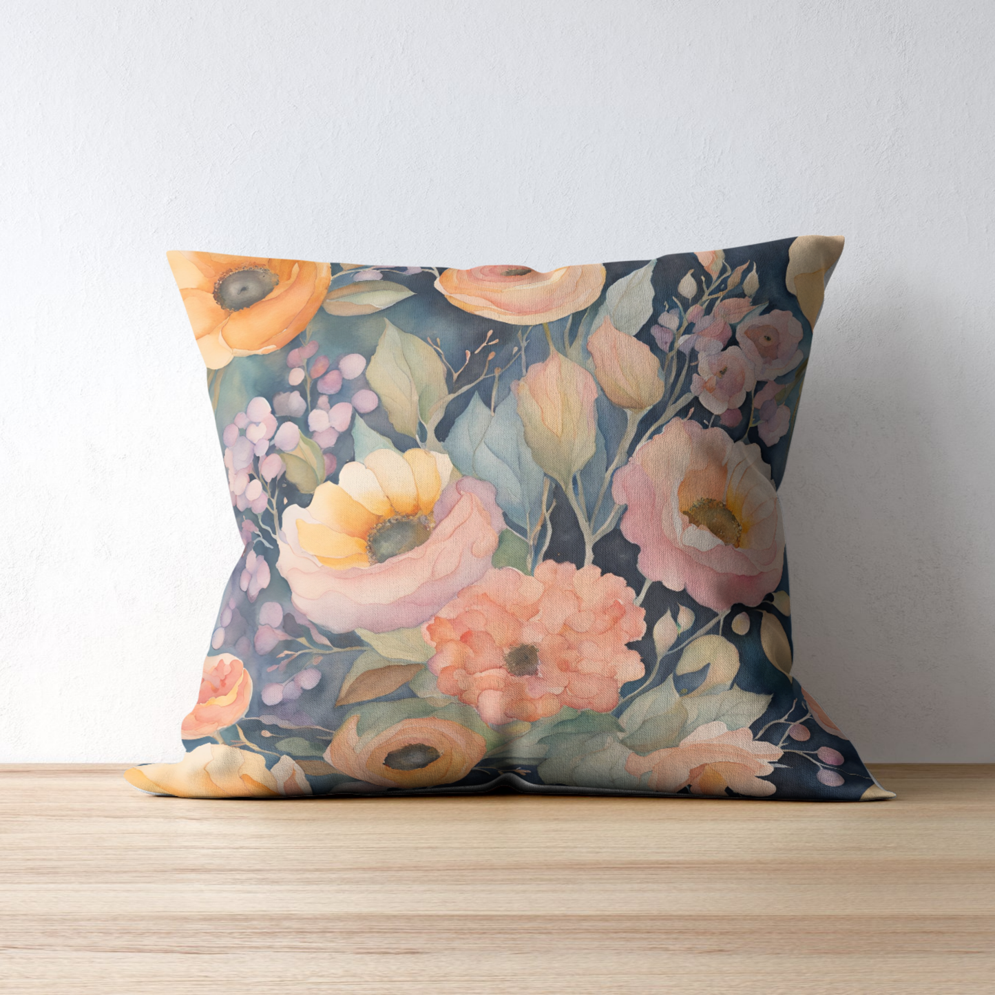 Charline Watercolor Floral Square Poly Canvas Pillowcase