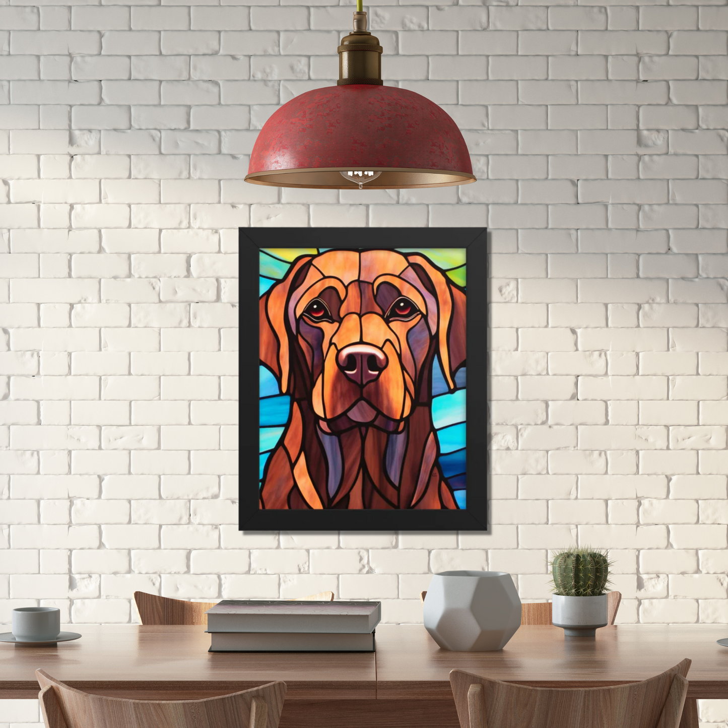 Chocolate Labrador Stained Glass Look Framed poster