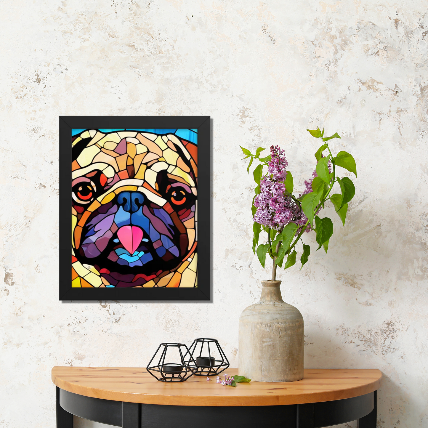 Pug Stained Glass Look Framed poster