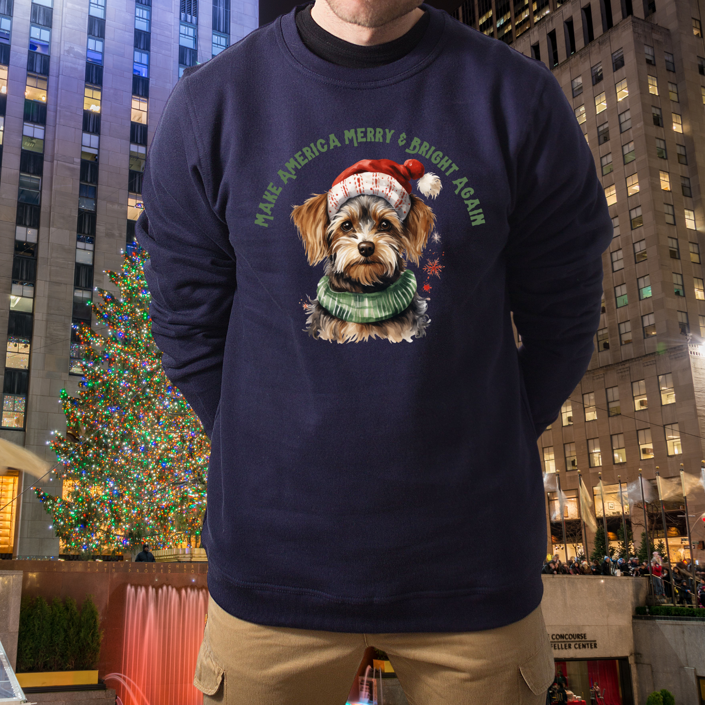 Merry & Bright Again Dog in Santa Hat Unisex Heavy Blend™ Crewneck Sweatshirt