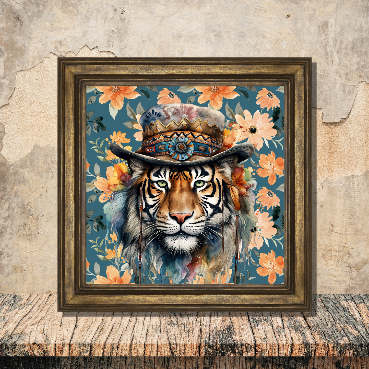 Rowan Tiger in Hat Bohemian Style Art Poster