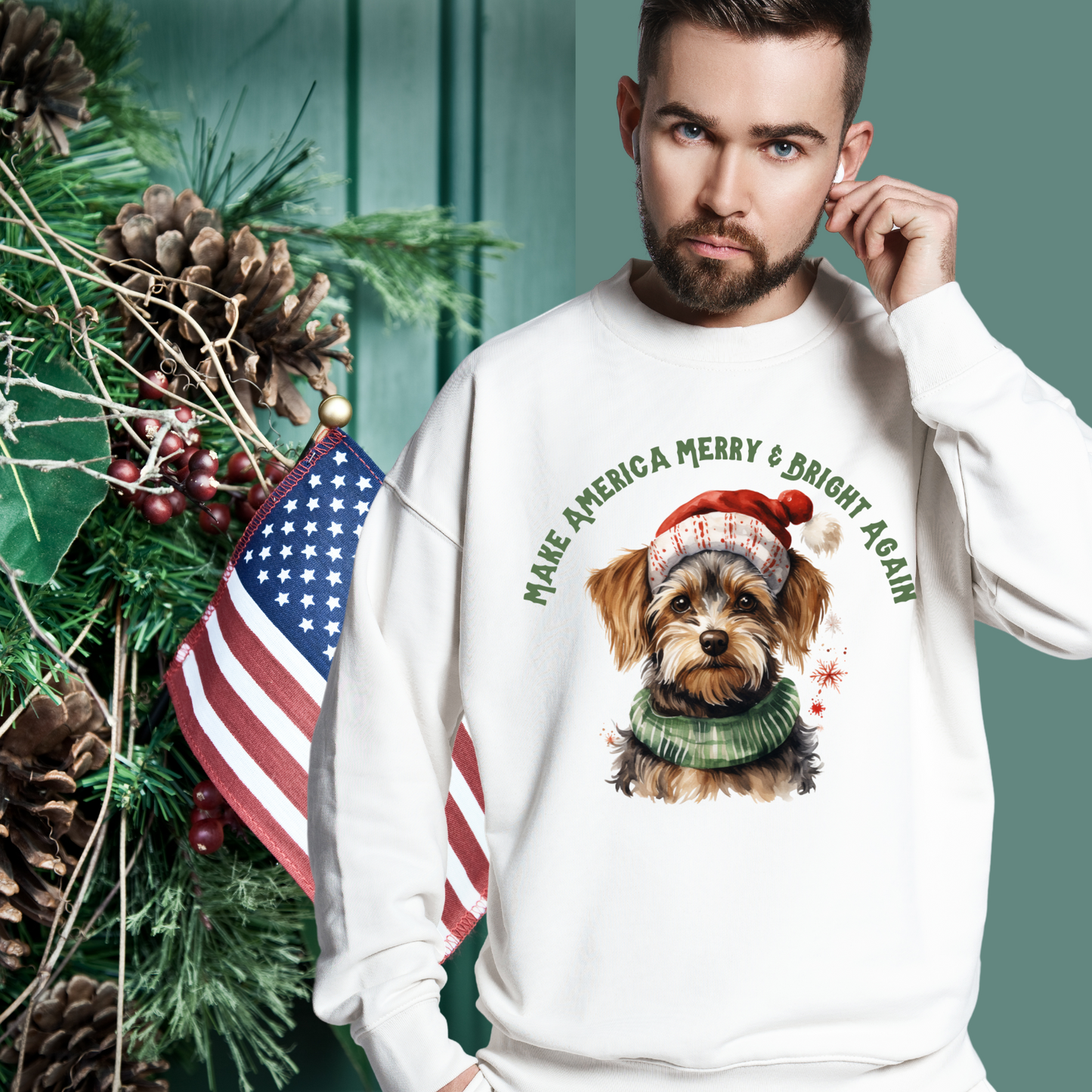 Merry & Bright Again Dog in Santa Hat Unisex Heavy Blend™ Crewneck Sweatshirt