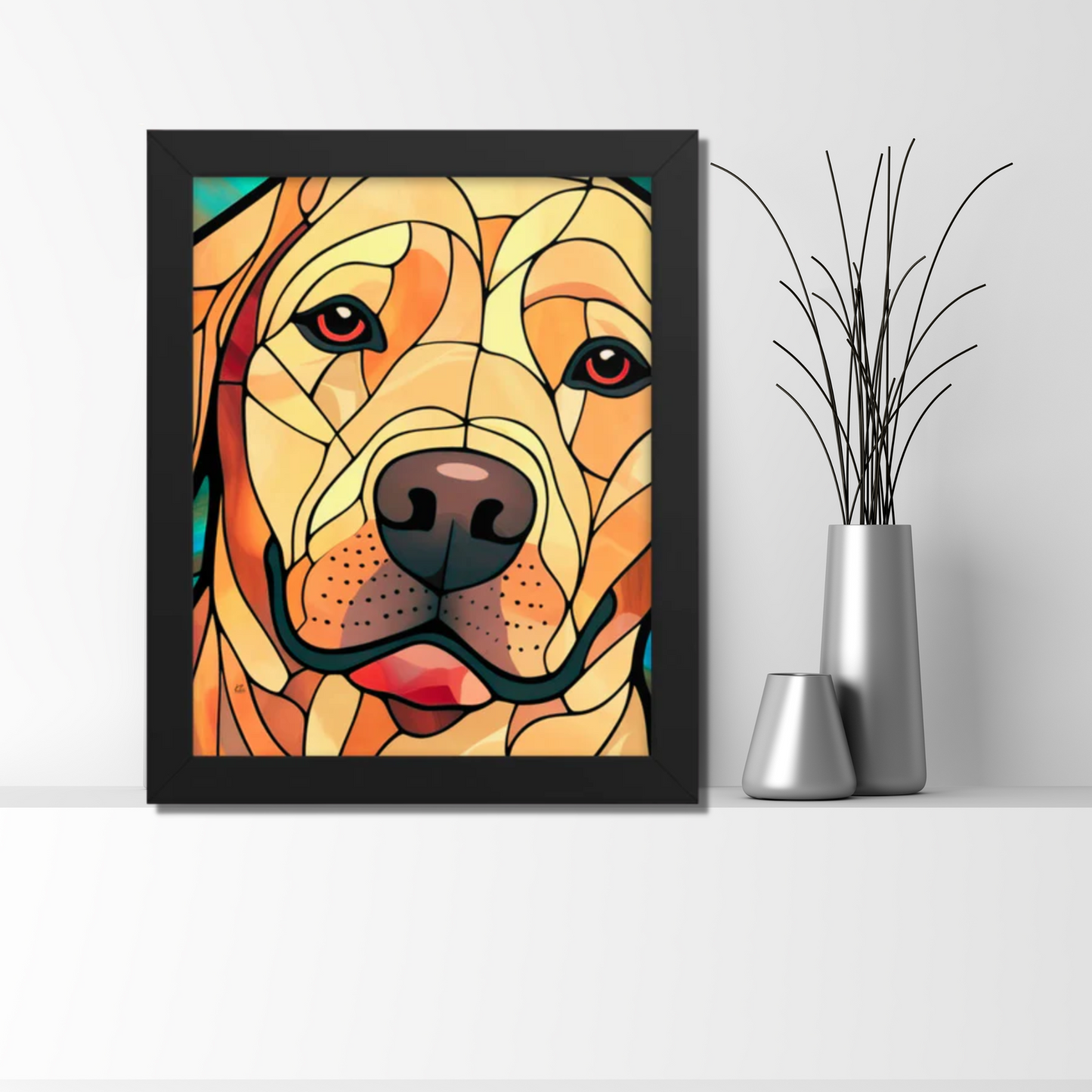 Labrador Stained Glass Look Framed poster