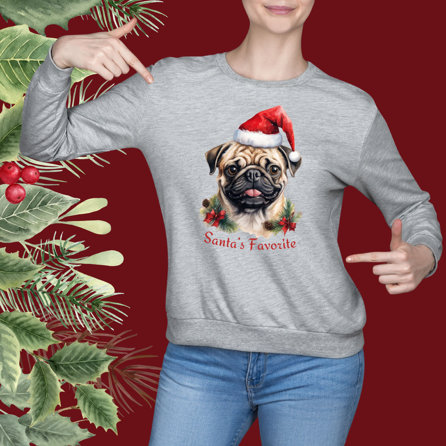 Santa's Favorite Pug in Santa Hat Unisex Heavy Blend™ Crewneck Sweatshirt