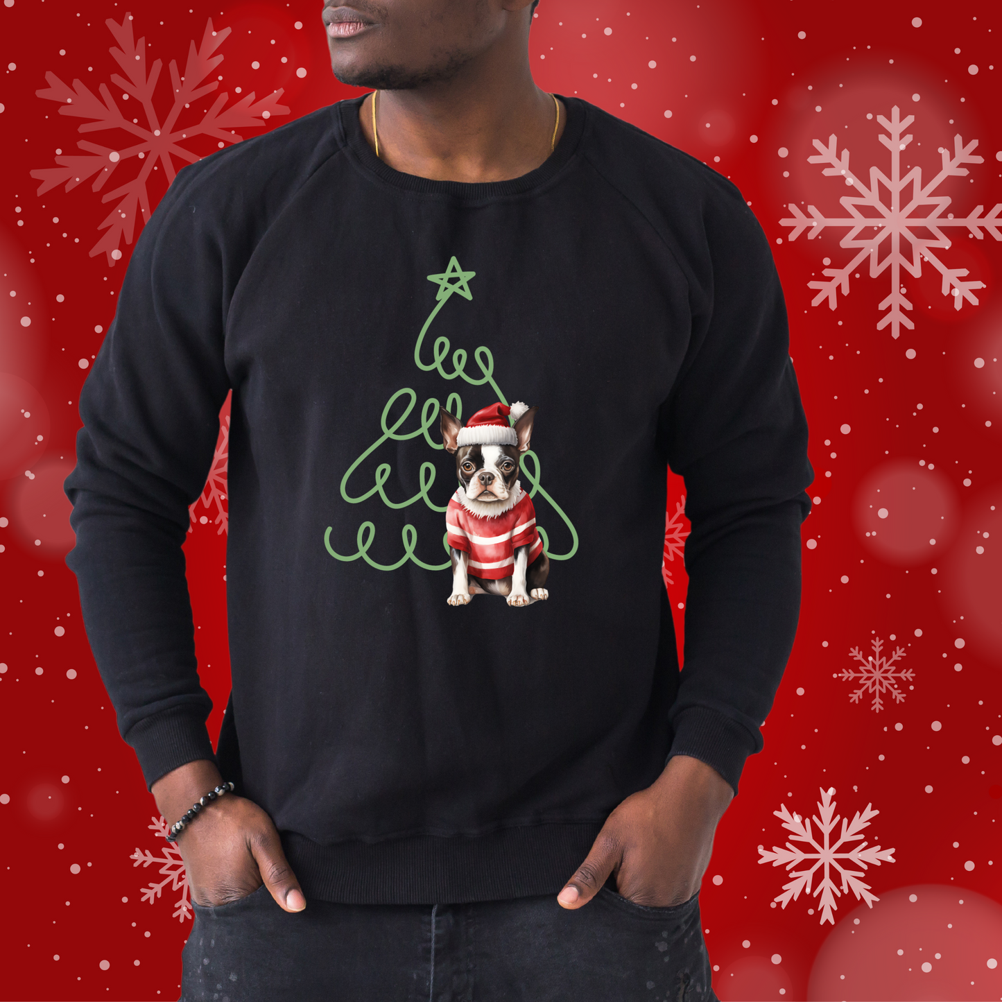 Boston Terrier in Santa Hat & Sweater Unisex Heavy Blend™ Crewneck Sweatshirt