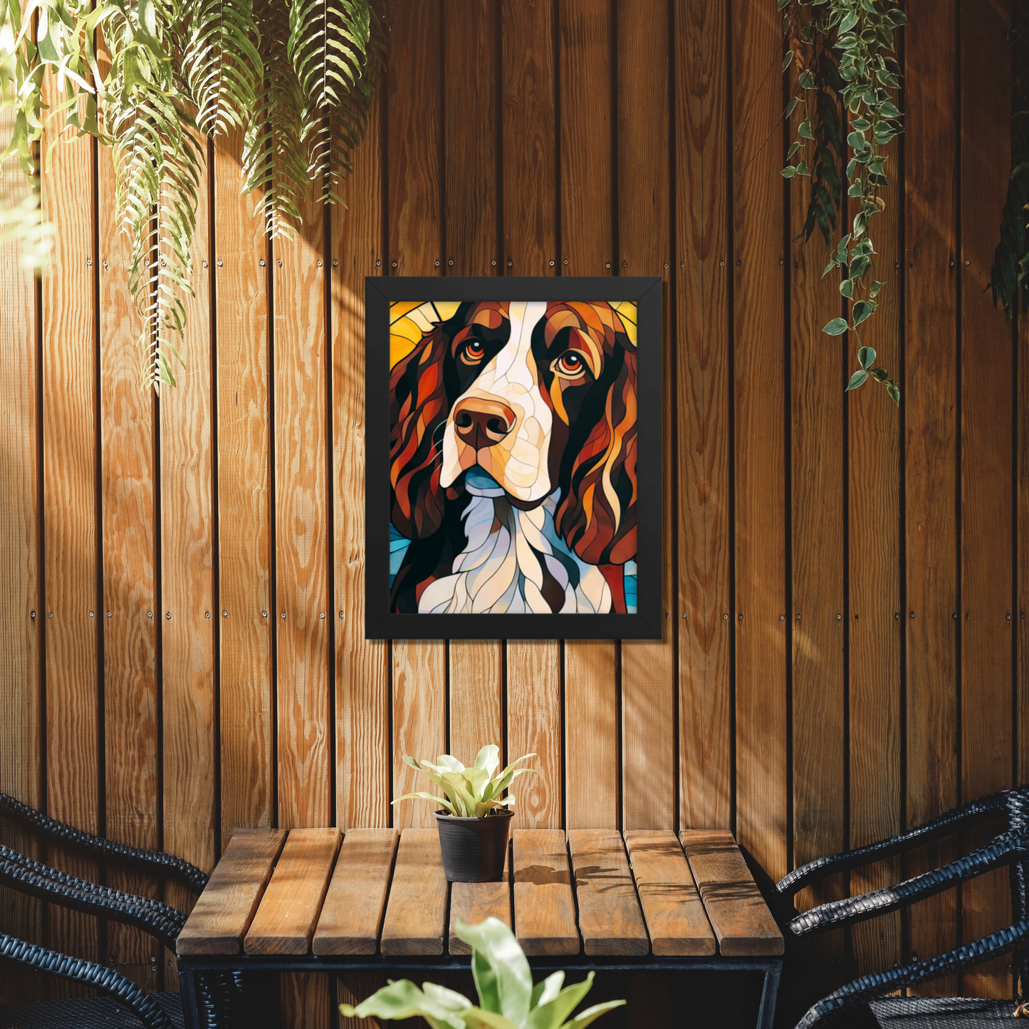 English Springer Spaniel Stained Glass Look Framed poster