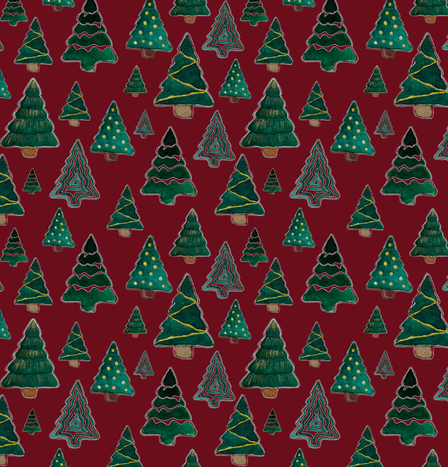 Cute Pines on Maroon Polyester Shower Curtain