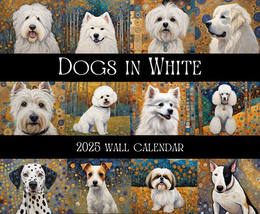 Dogs in White 14" x 11.5" 2025 Wall Calendar