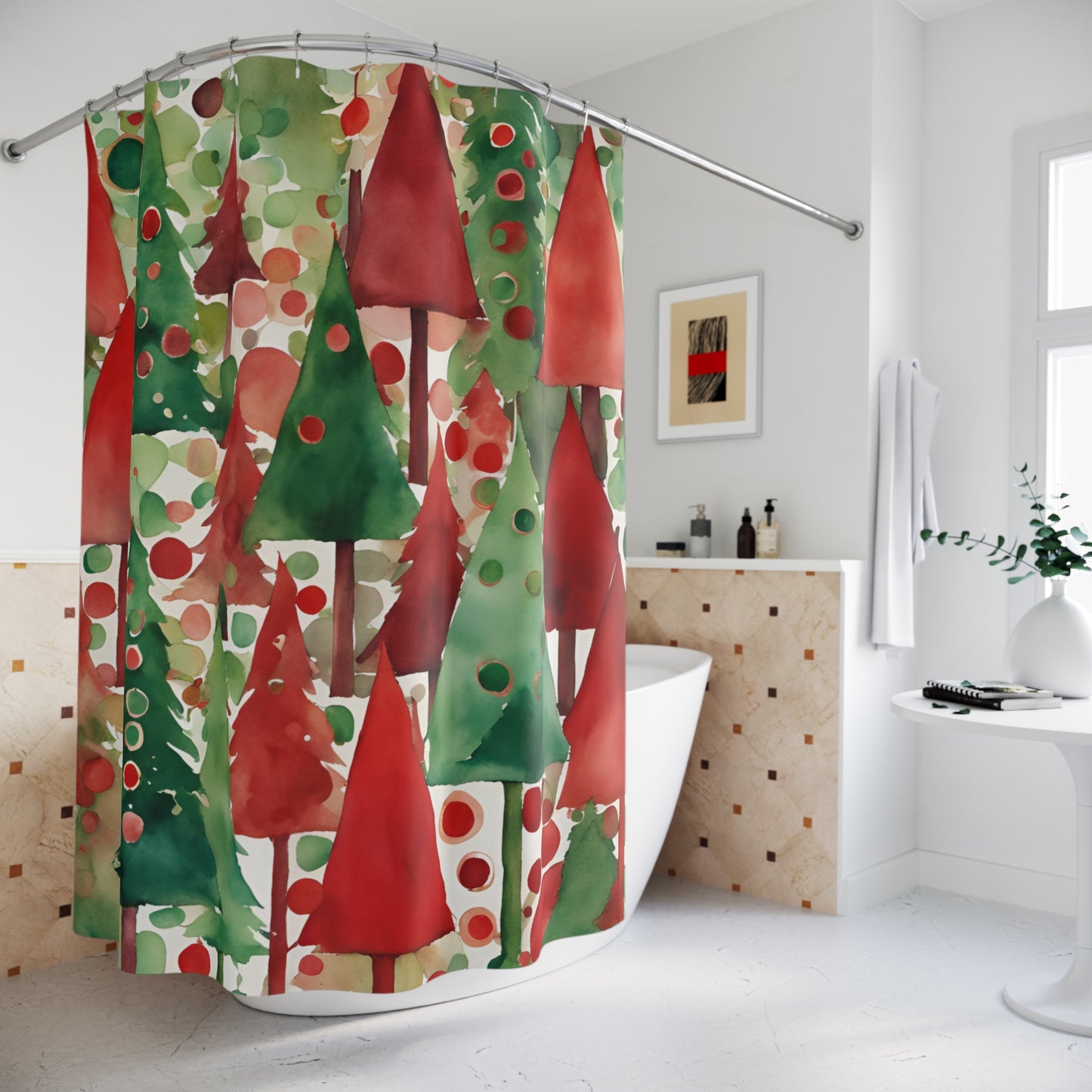 Dots & Trees Polyester Shower Curtain