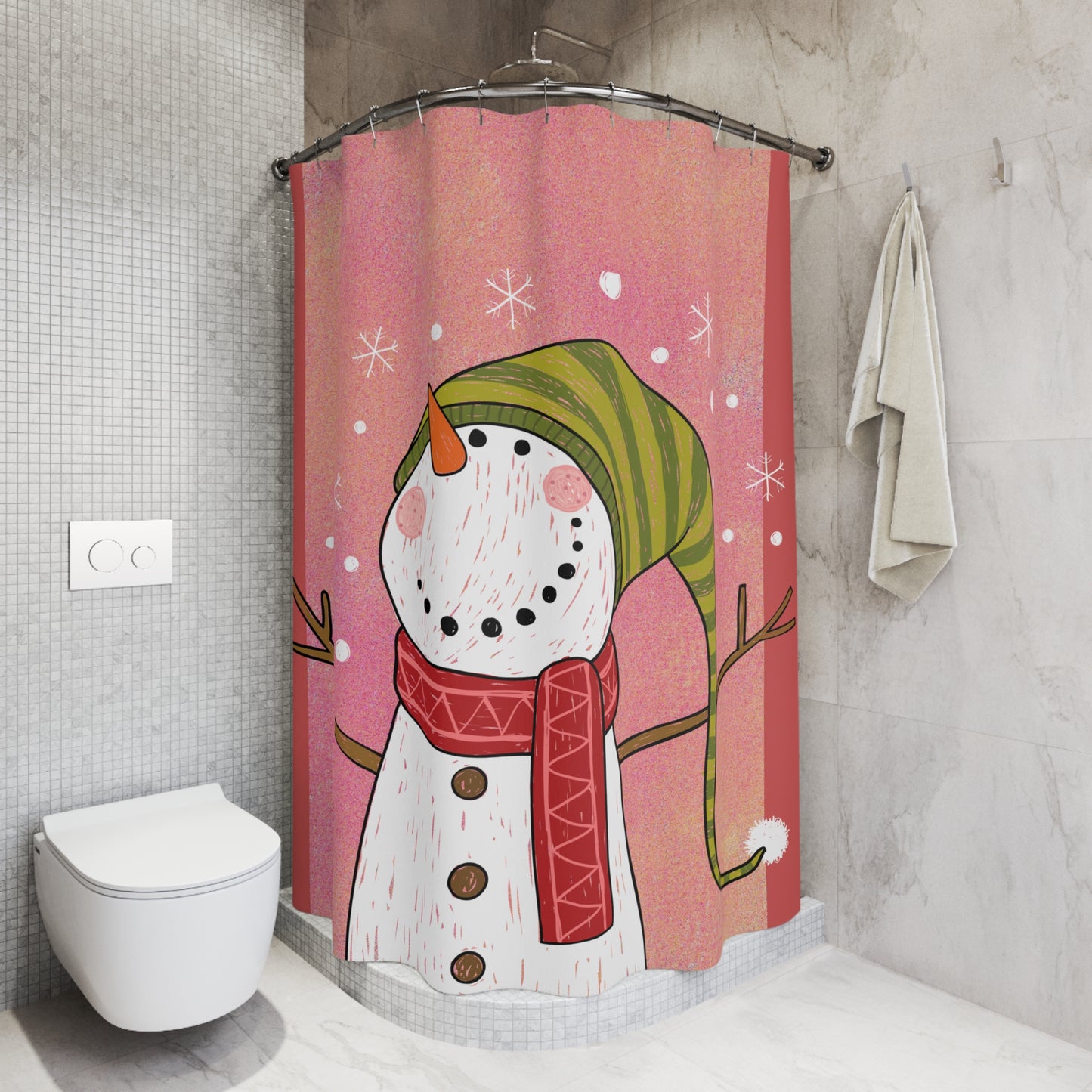 Happy Snowman Polyester Shower Curtain