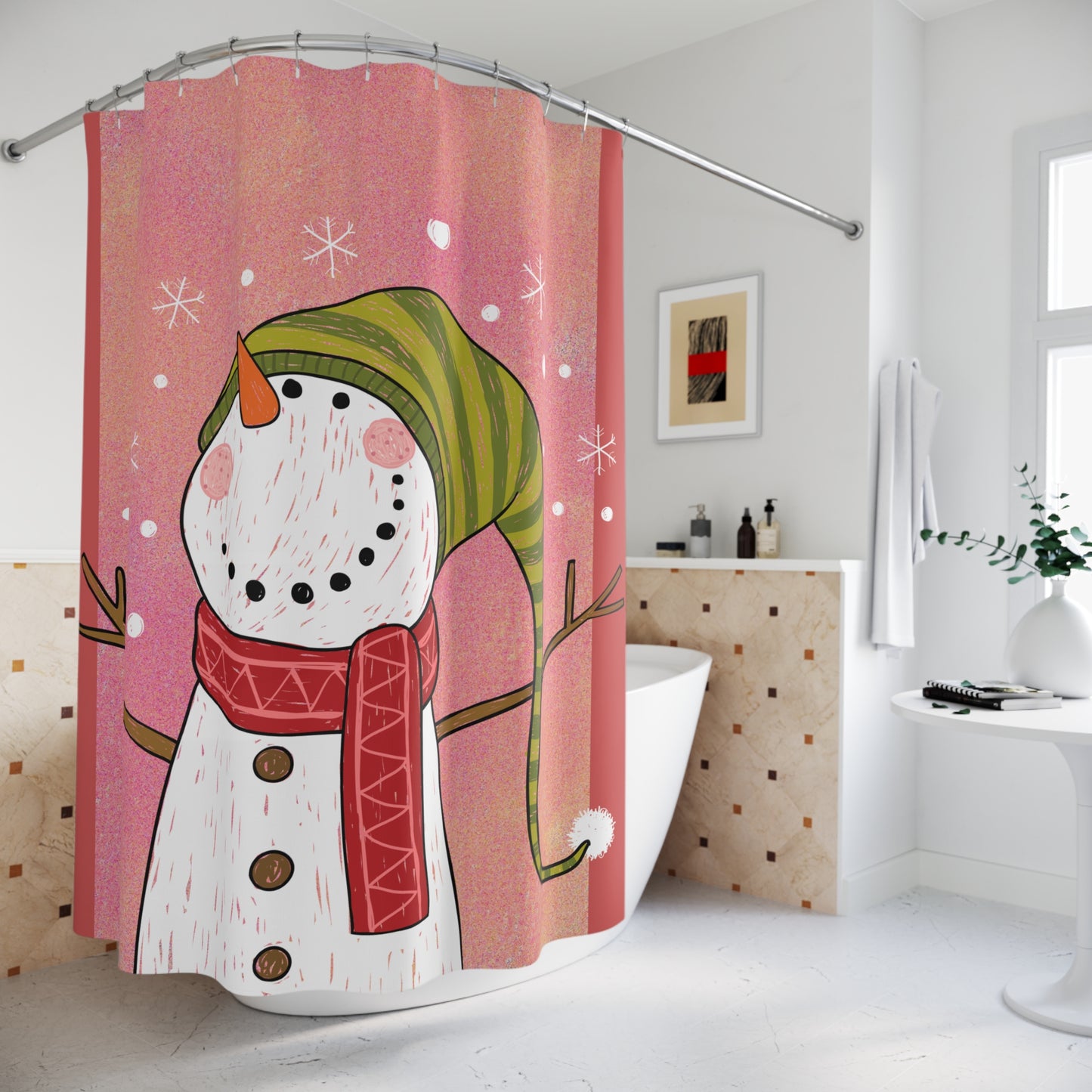 Happy Snowman Polyester Shower Curtain