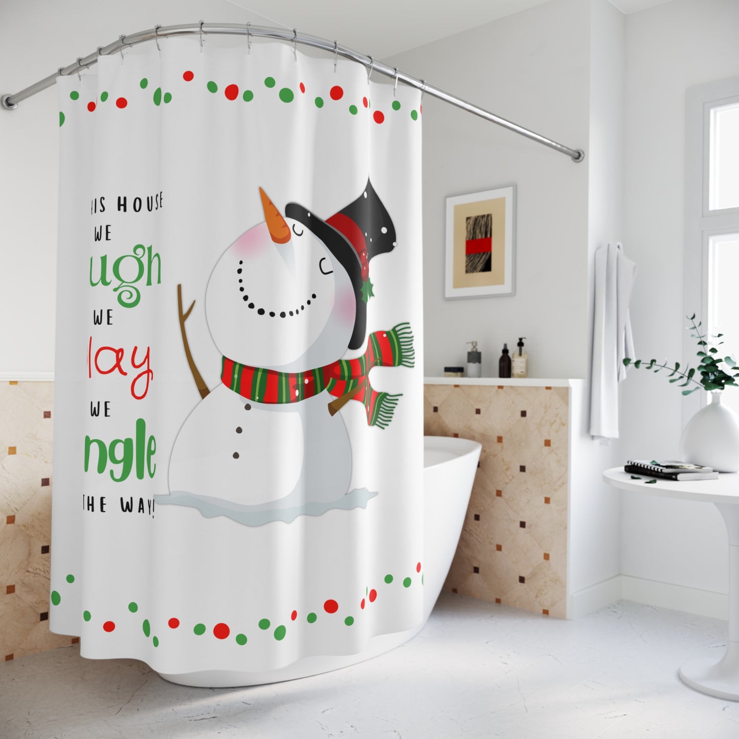 Laugh Play Jingle Snowman Polyester Shower Curtain