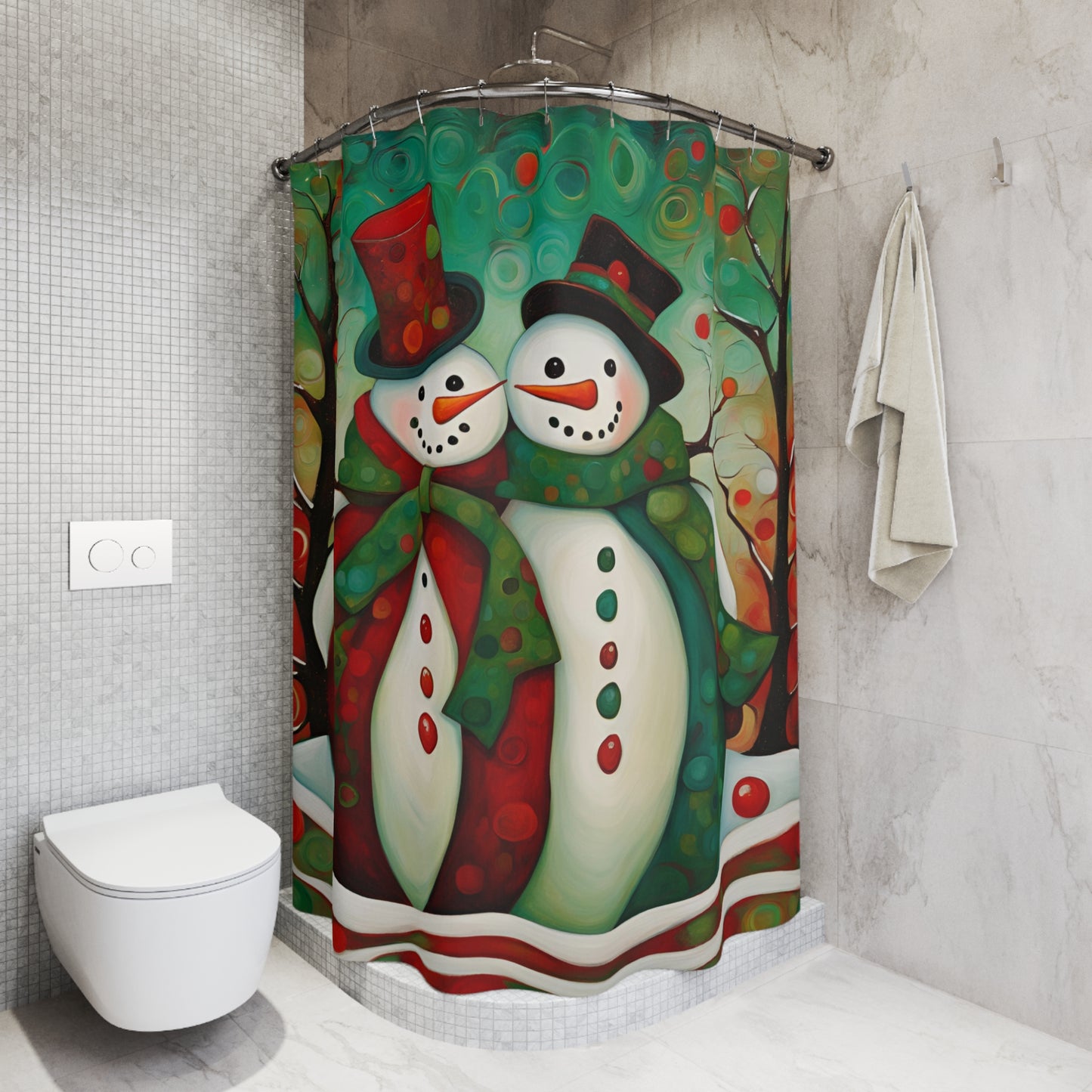 Mr. & Mrs. Snowman Polyester Shower Curtain