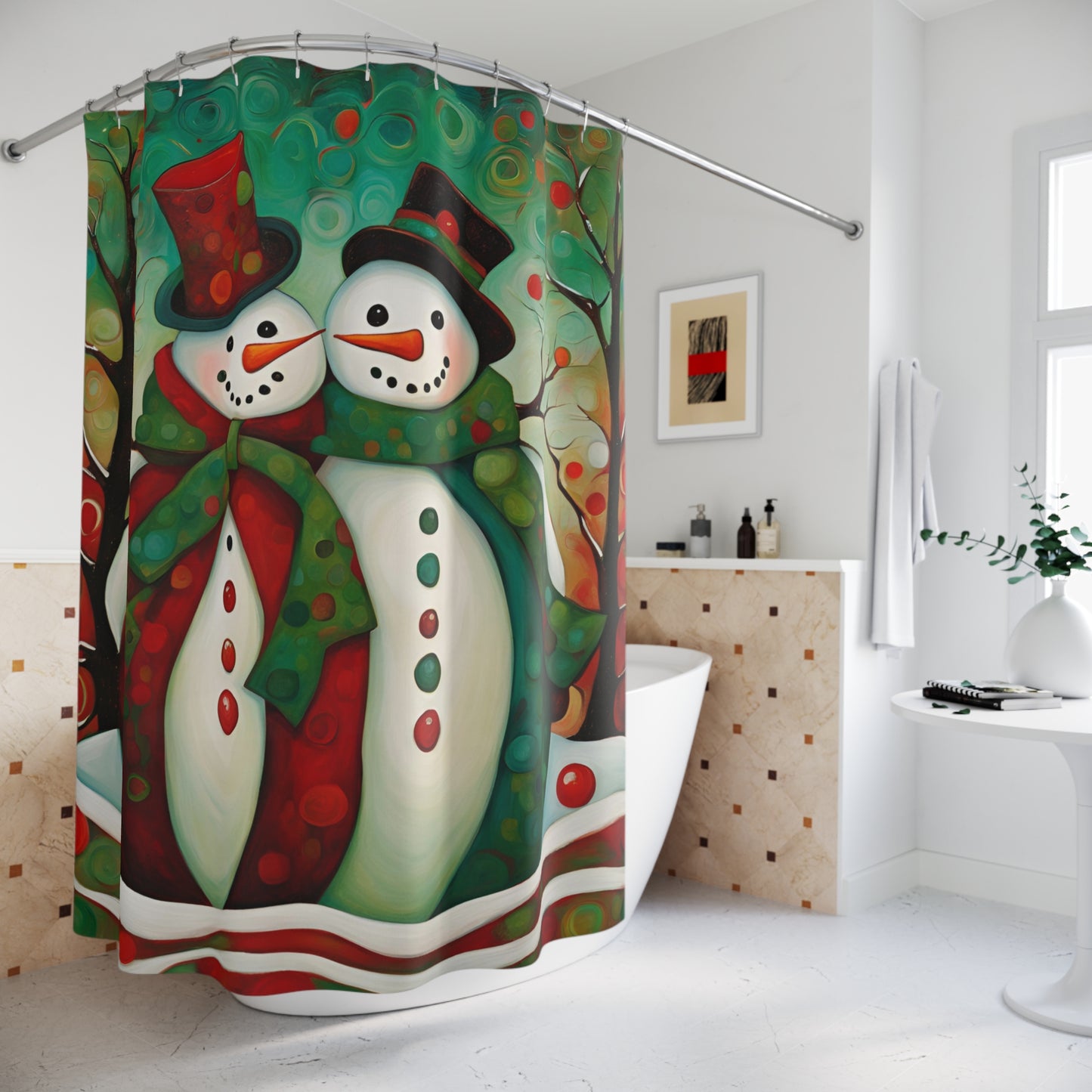 Mr. & Mrs. Snowman Polyester Shower Curtain