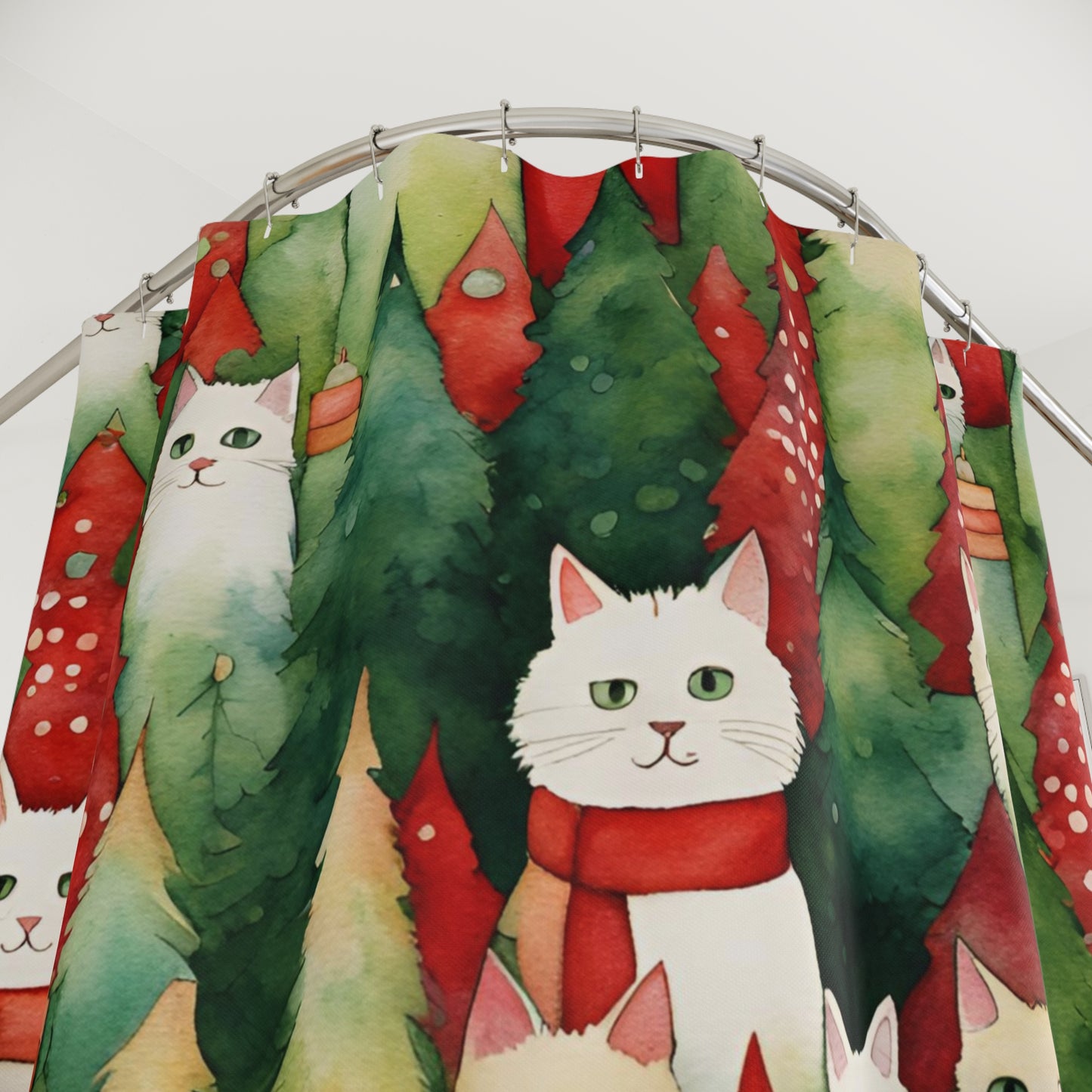 Meowy Christmas Polyester Shower Curtain