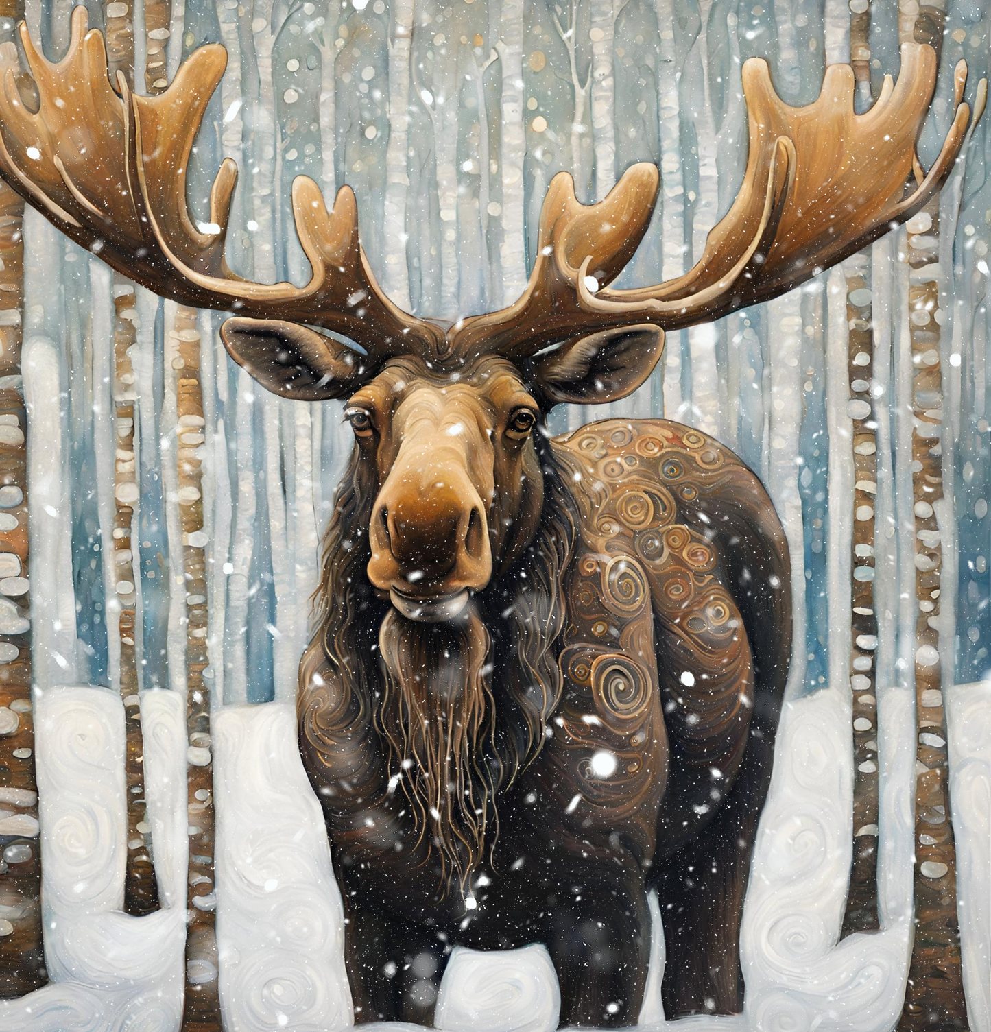 Mountain Forest Snowy Moose Polyester Shower Curtain