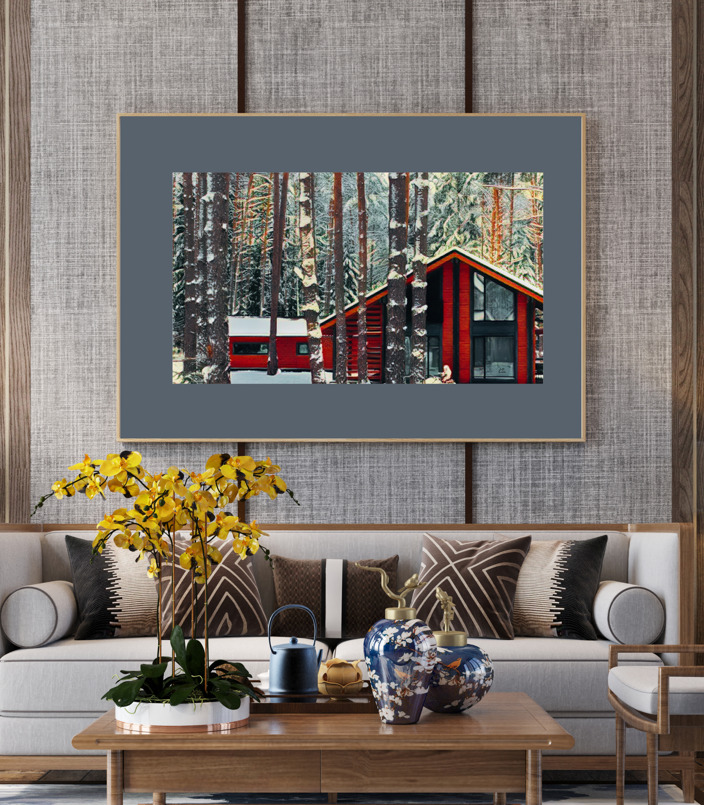 Winter Cabin in the Trees Landscape Travel Art Poster