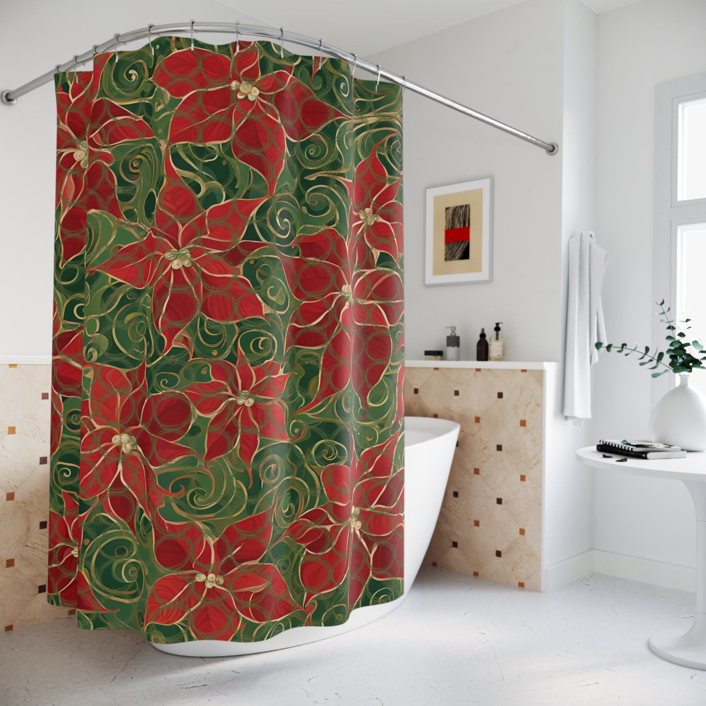 Poinsettias Polyester Shower Curtain