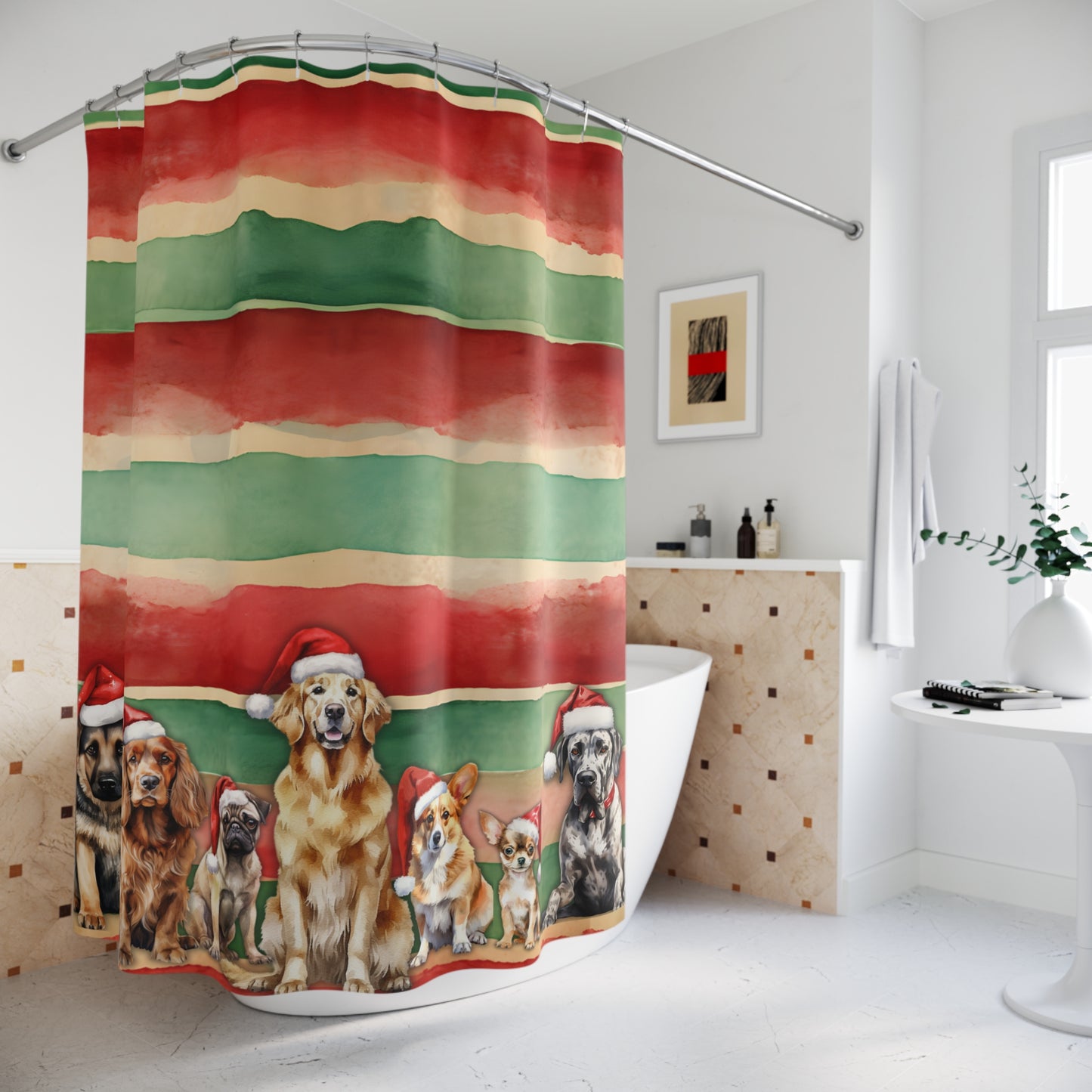 Waiting for Santa Dogs Polyester Shower Curtains