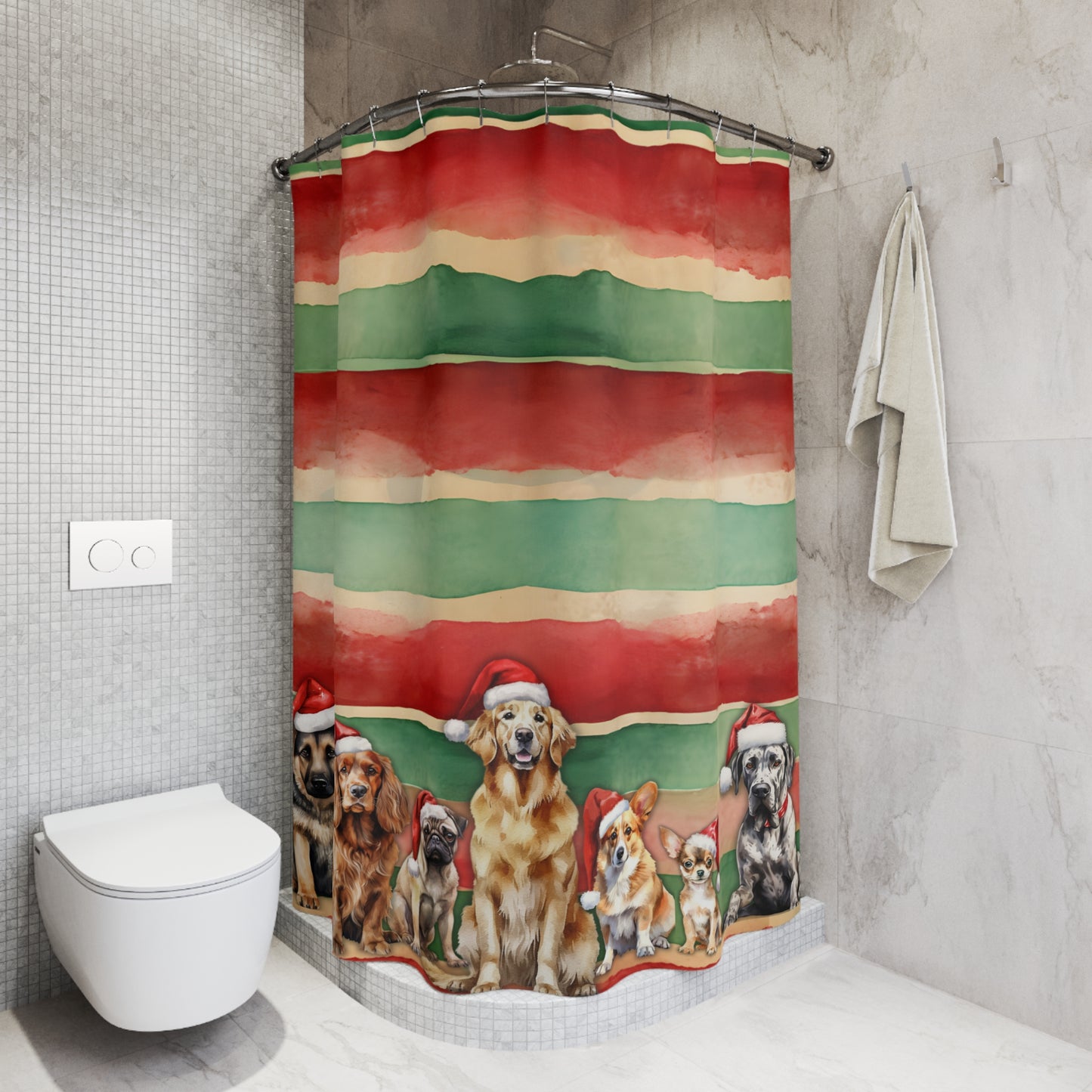 Waiting for Santa Dogs Polyester Shower Curtains