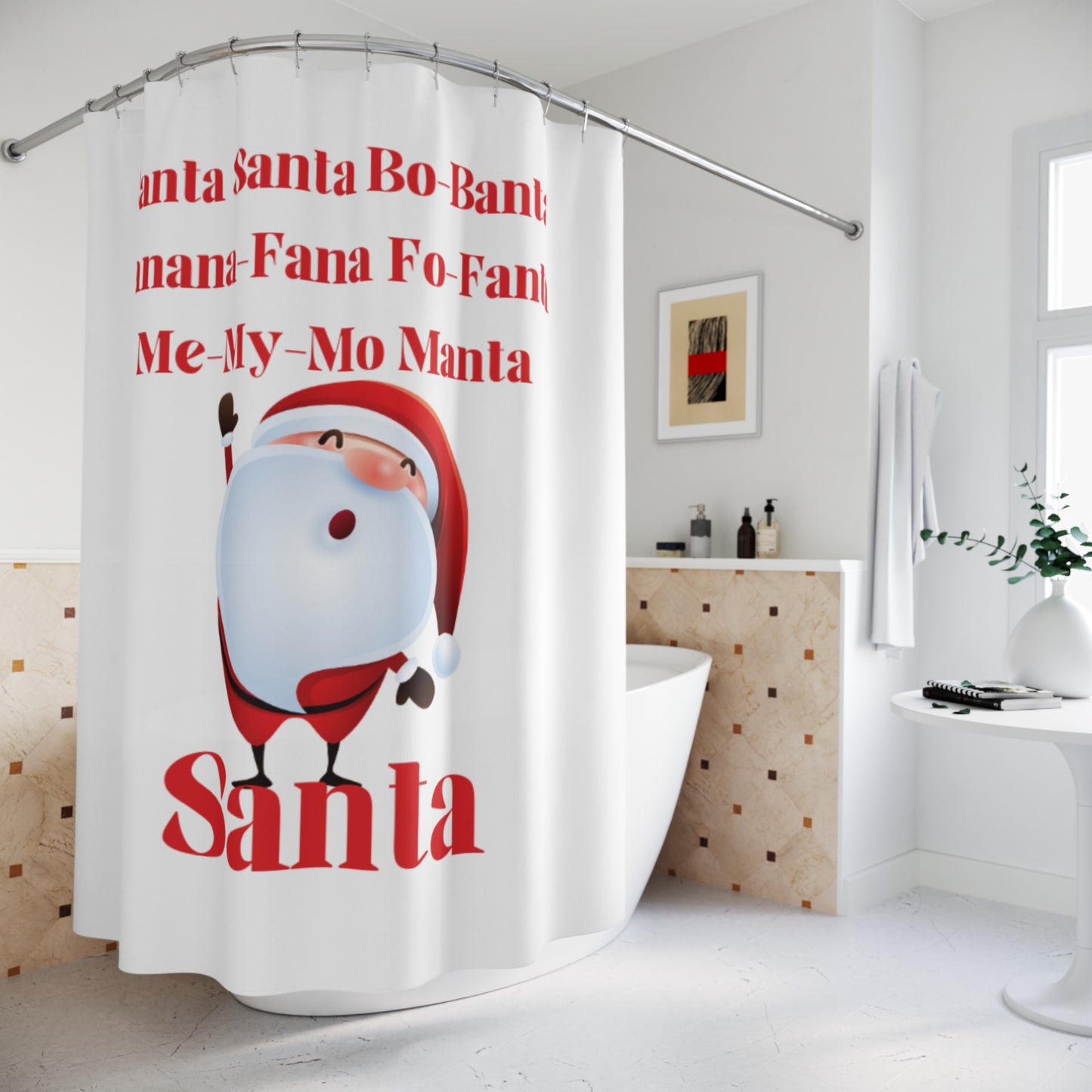 Santa Name Game Polyester Shower Curtain