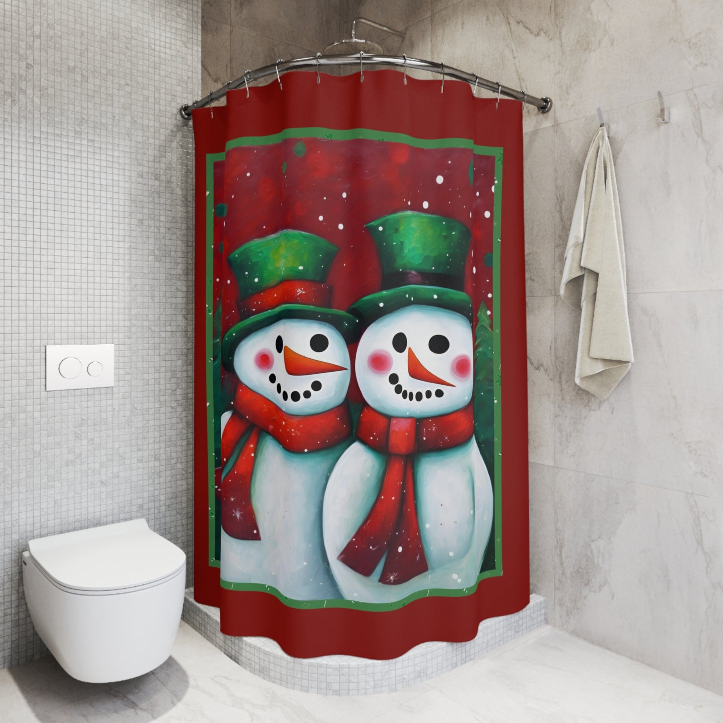 Snowman Couple Polyester Shower Curtain