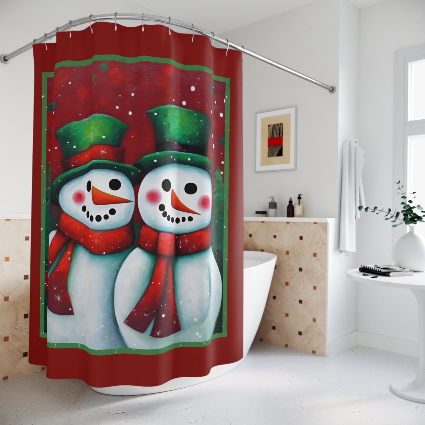 Snowman Couple Polyester Shower Curtain