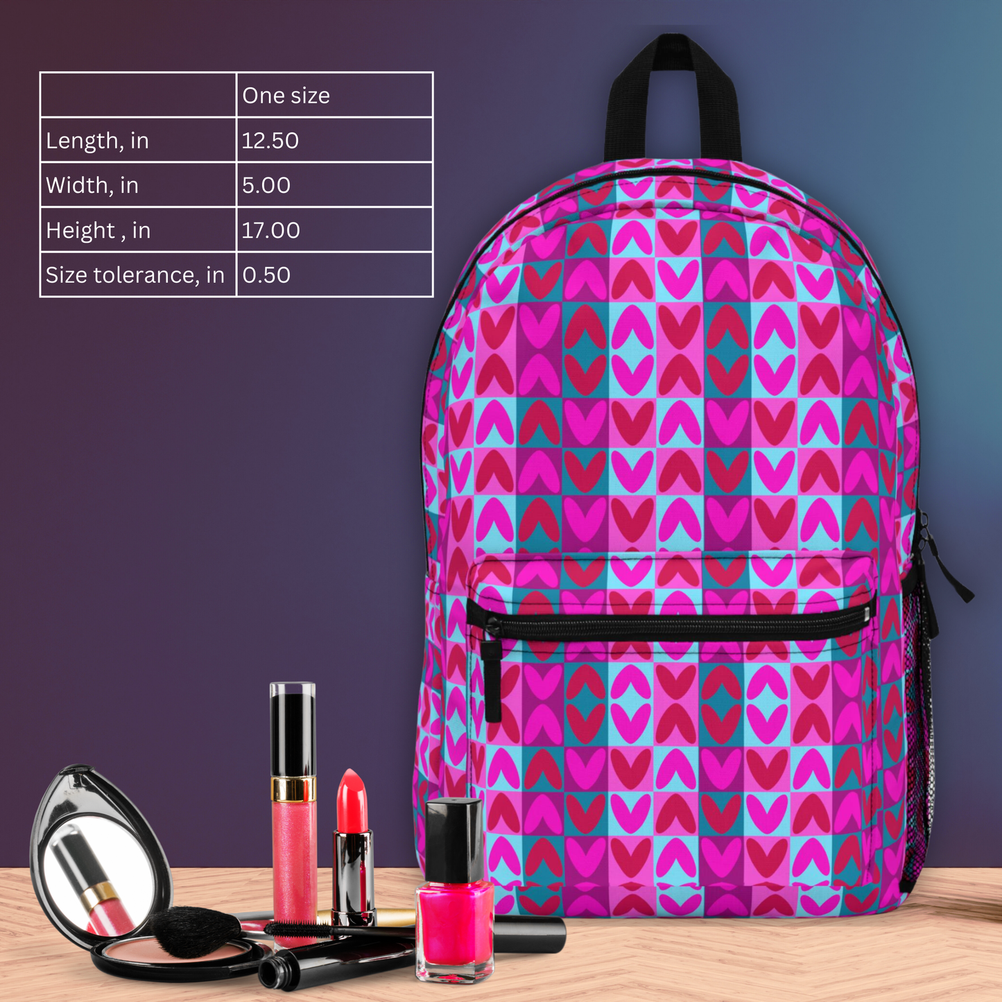 Vibbing Hearts Backpack Modern Bright Backpack with Abstract Heart Pattern