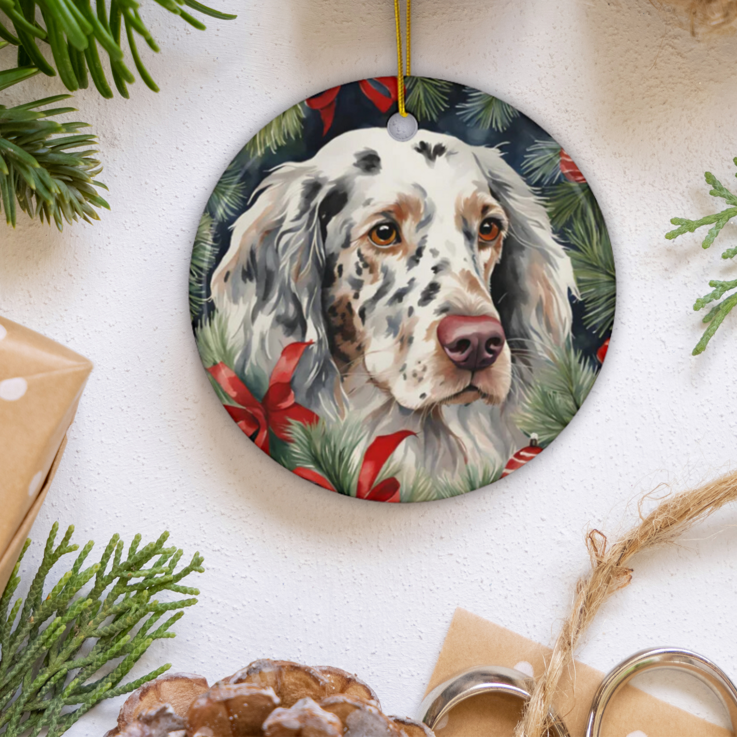 English Setter 3" Ceramic Ornaments, 2-Side Print, (1pc, 10pcs)