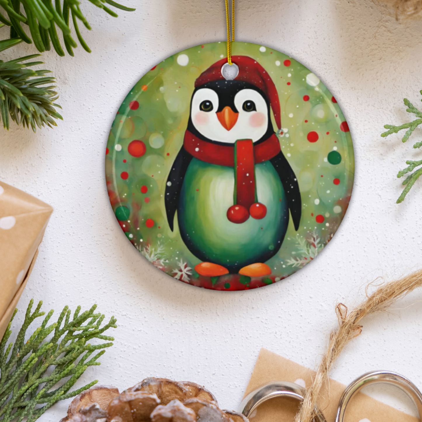 Holiday Penguin 3" Ceramic Ornaments, 2-Side Print, (1pc, 10pcs)