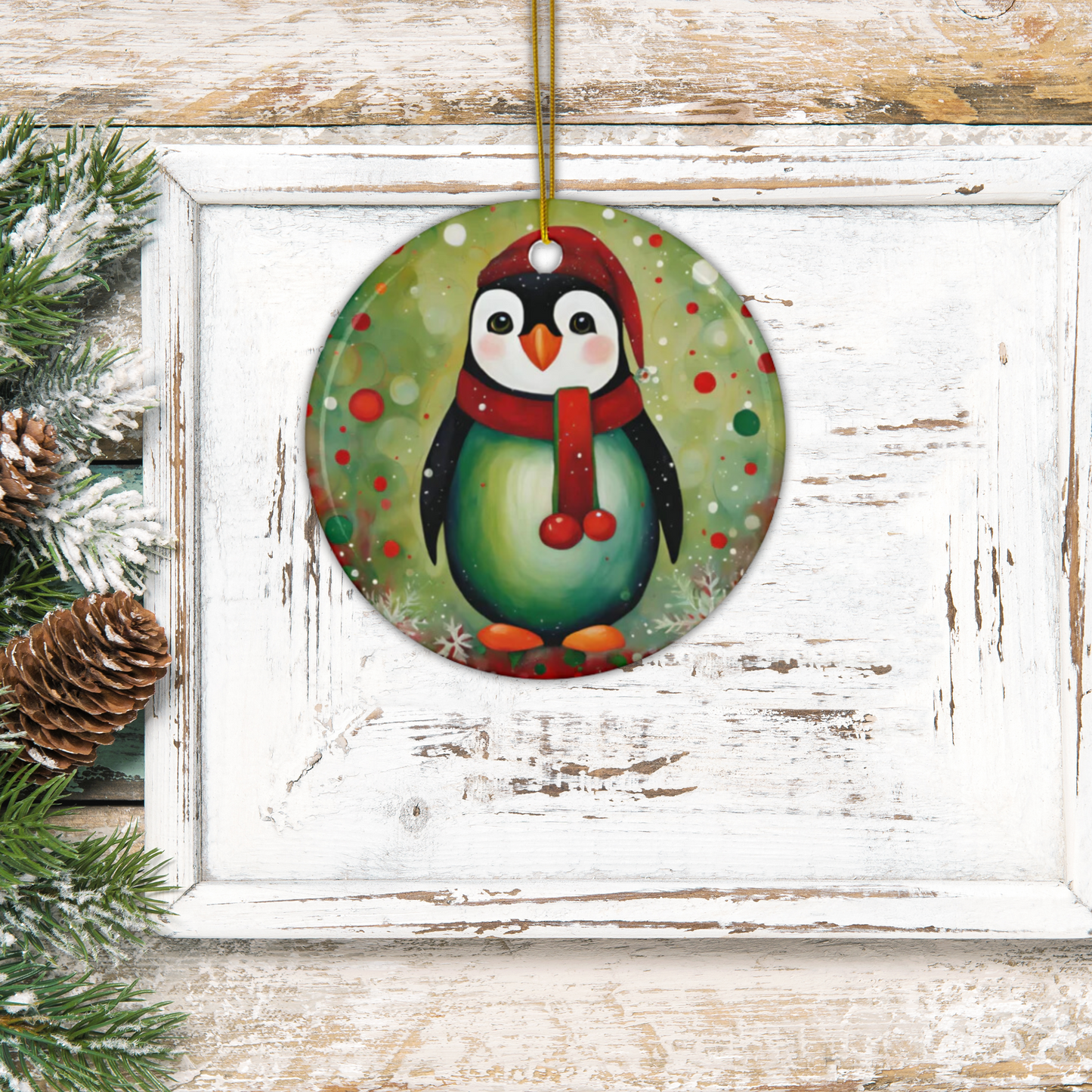 Holiday Penguin 3" Ceramic Ornaments, 2-Side Print, (1pc, 10pcs)