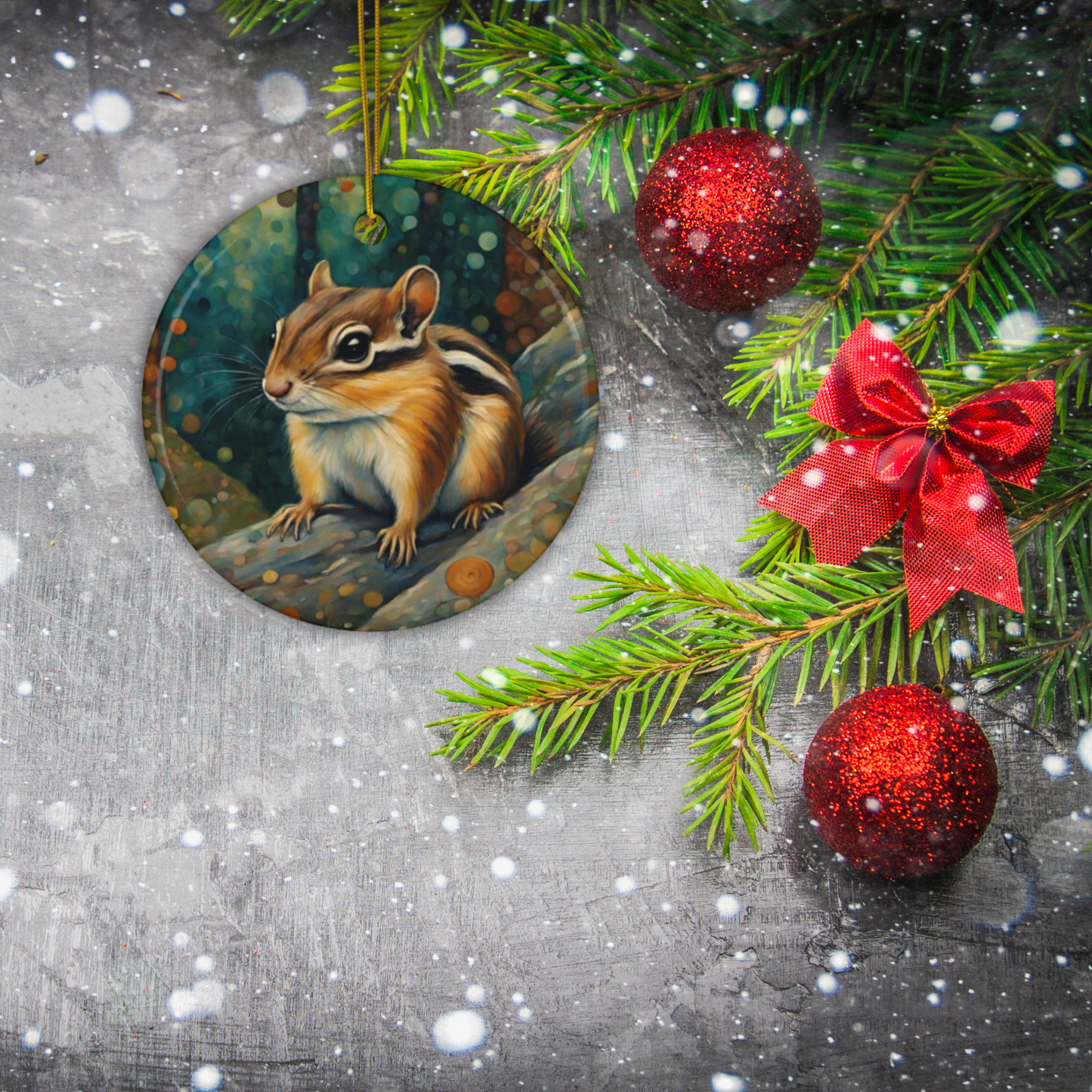 Mountain Forest Chipmunk 3" Ceramic Ornaments, 2-Side Print, (1pc, 10pcs)