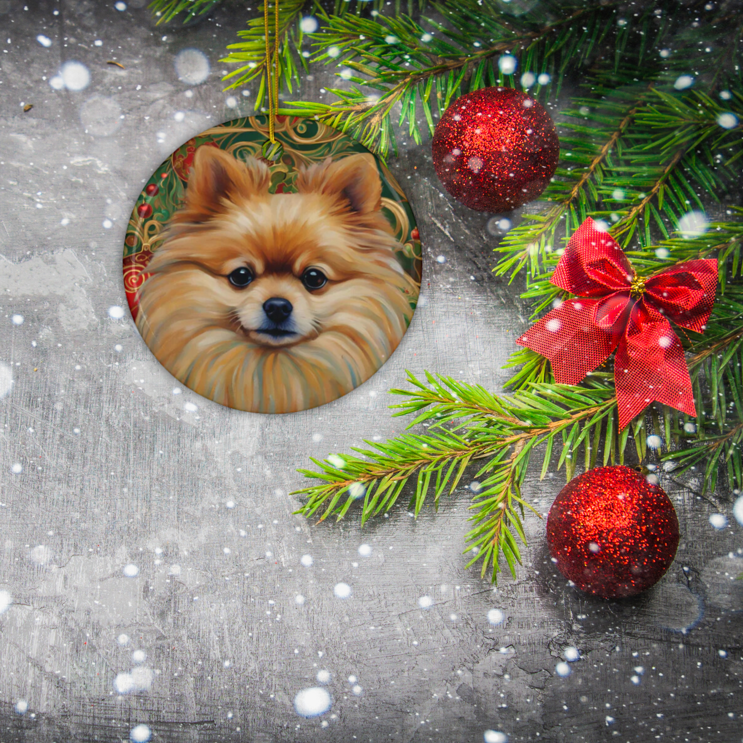 Pomeranian Christmas 3" Ceramic Ornaments, 2-Side Print, (1pc, 10pcs)