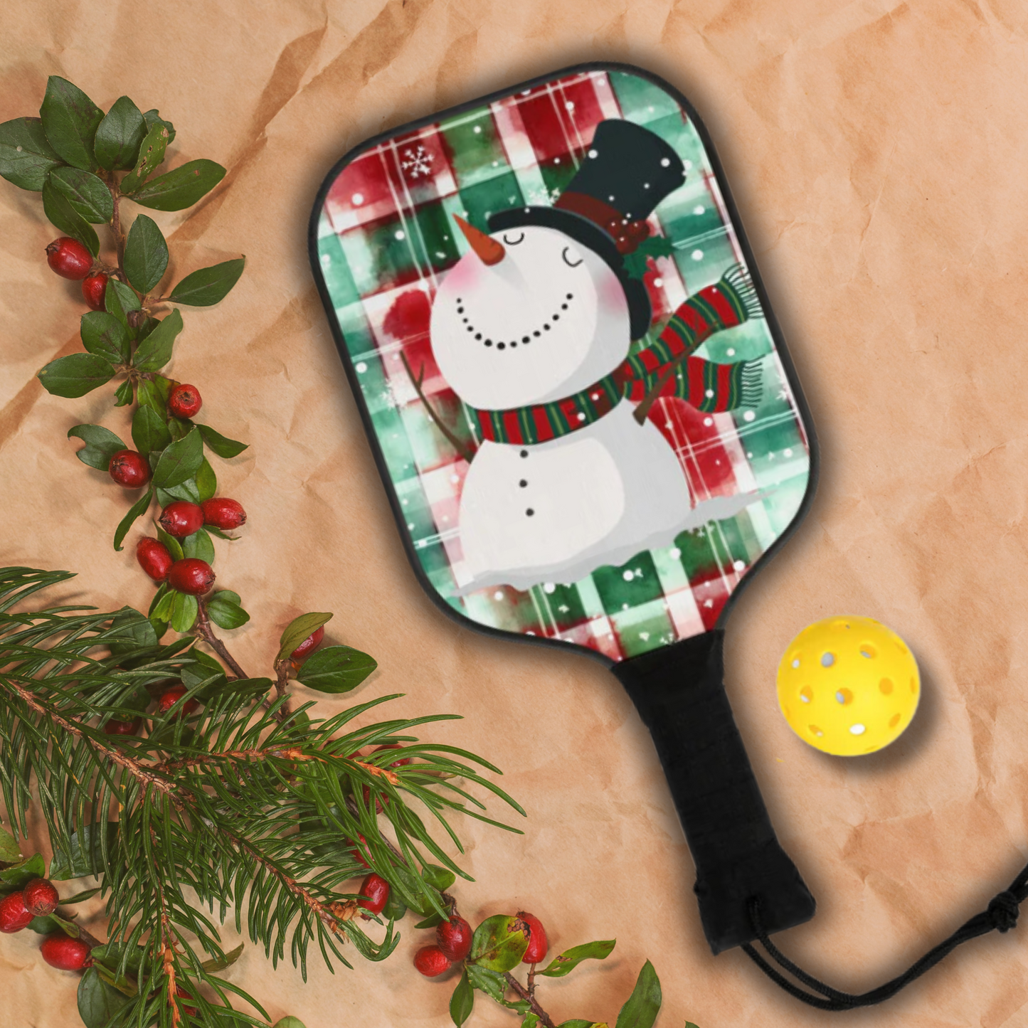 Snowman Plaid Pickleball Kit