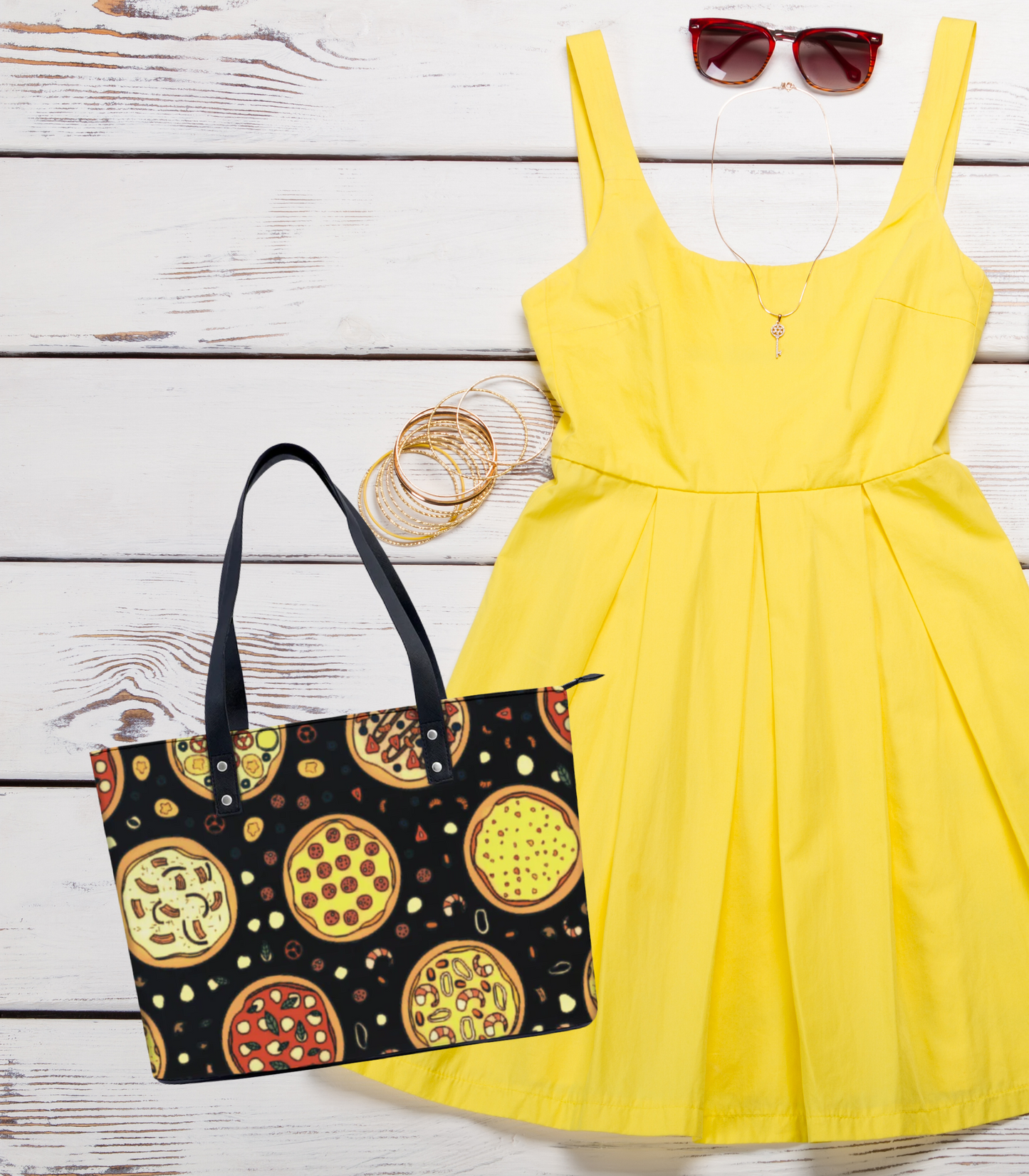 Pie Whimsical Pizza PU Leather Handbag Tote