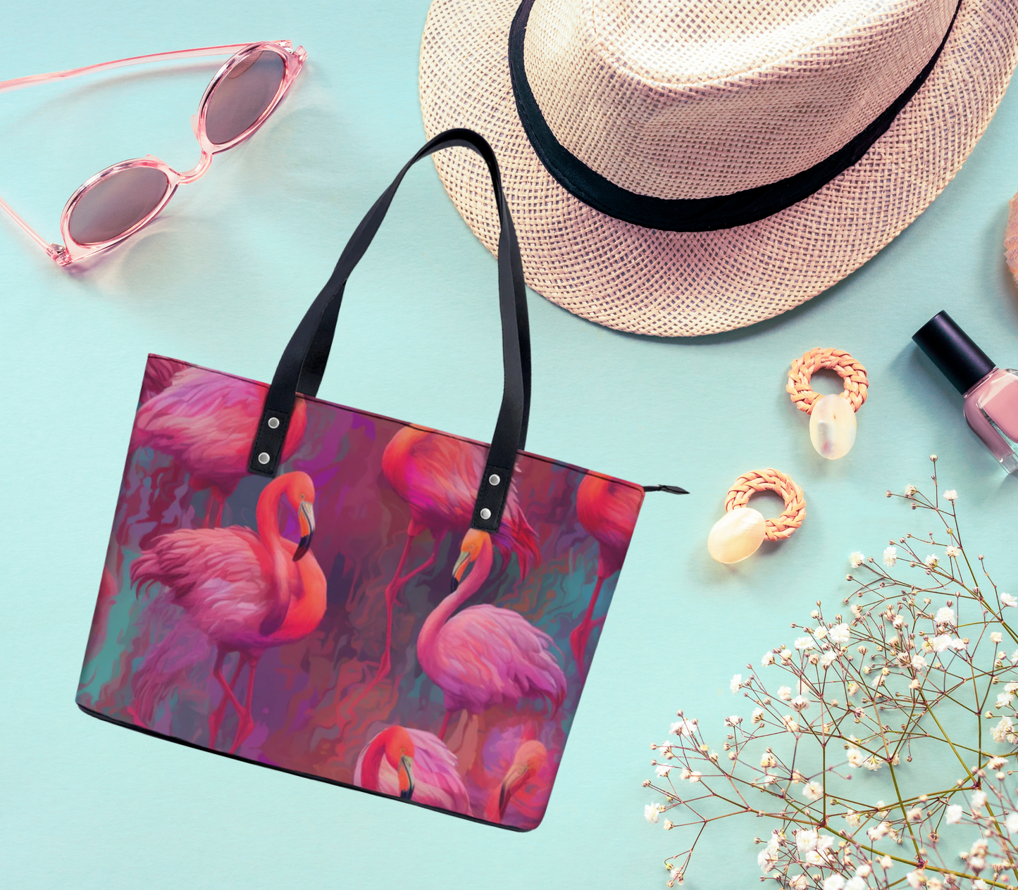 Flamingo Dreams PU Leather Handbag Tote