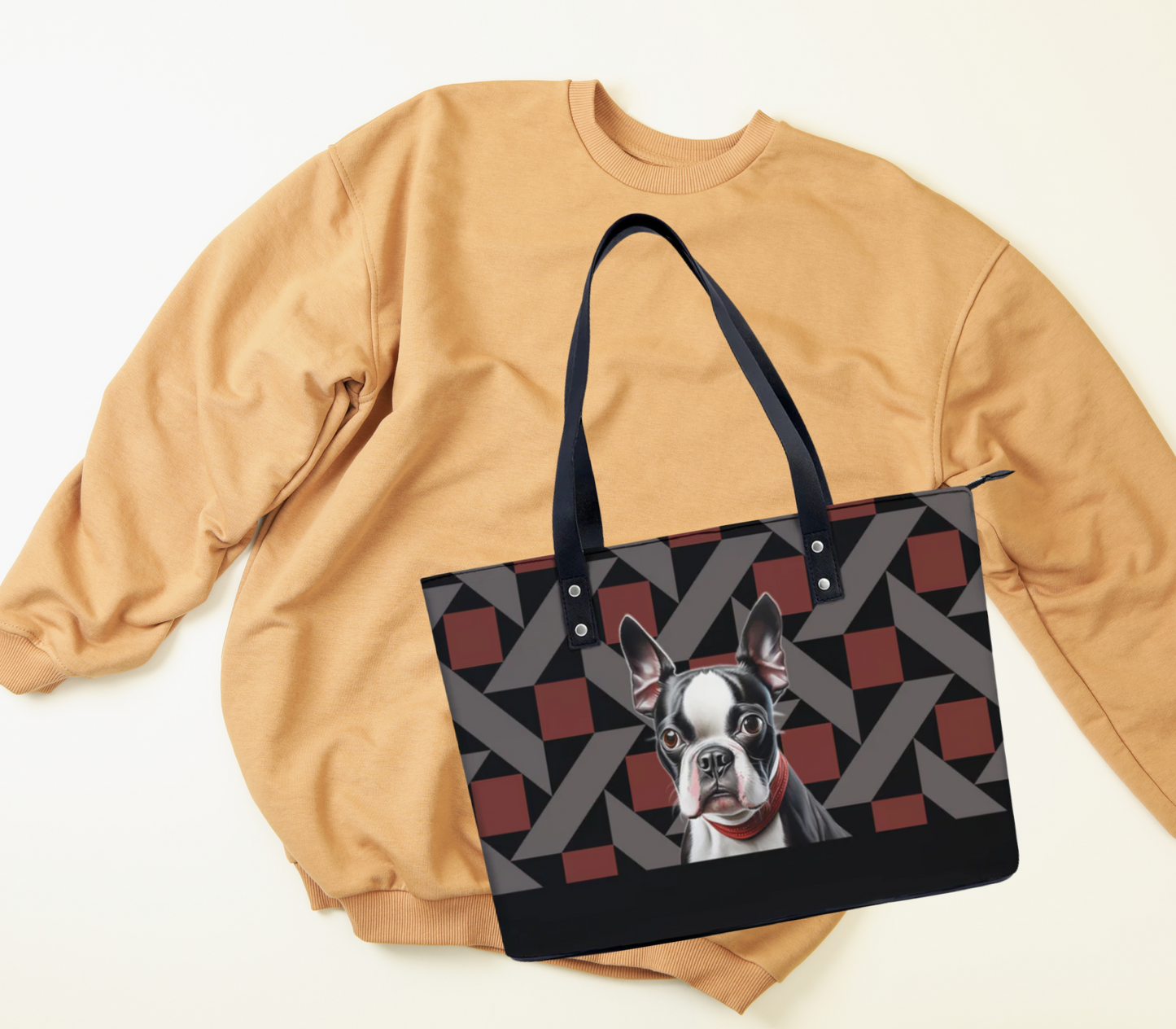 Boston Terrier PU Leather Handbag Tote