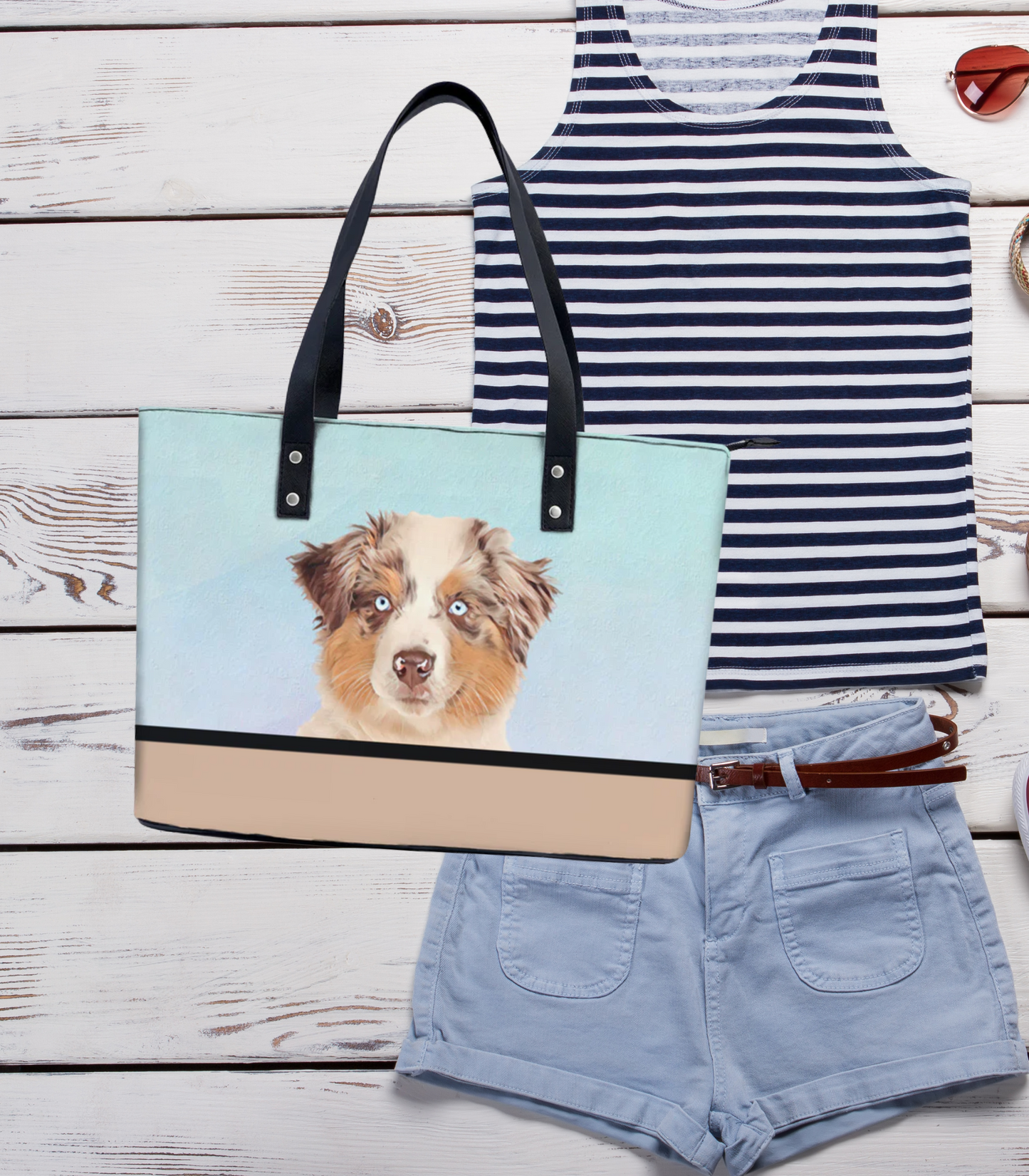 Australian Shepherd PU Leather Handbag Tote